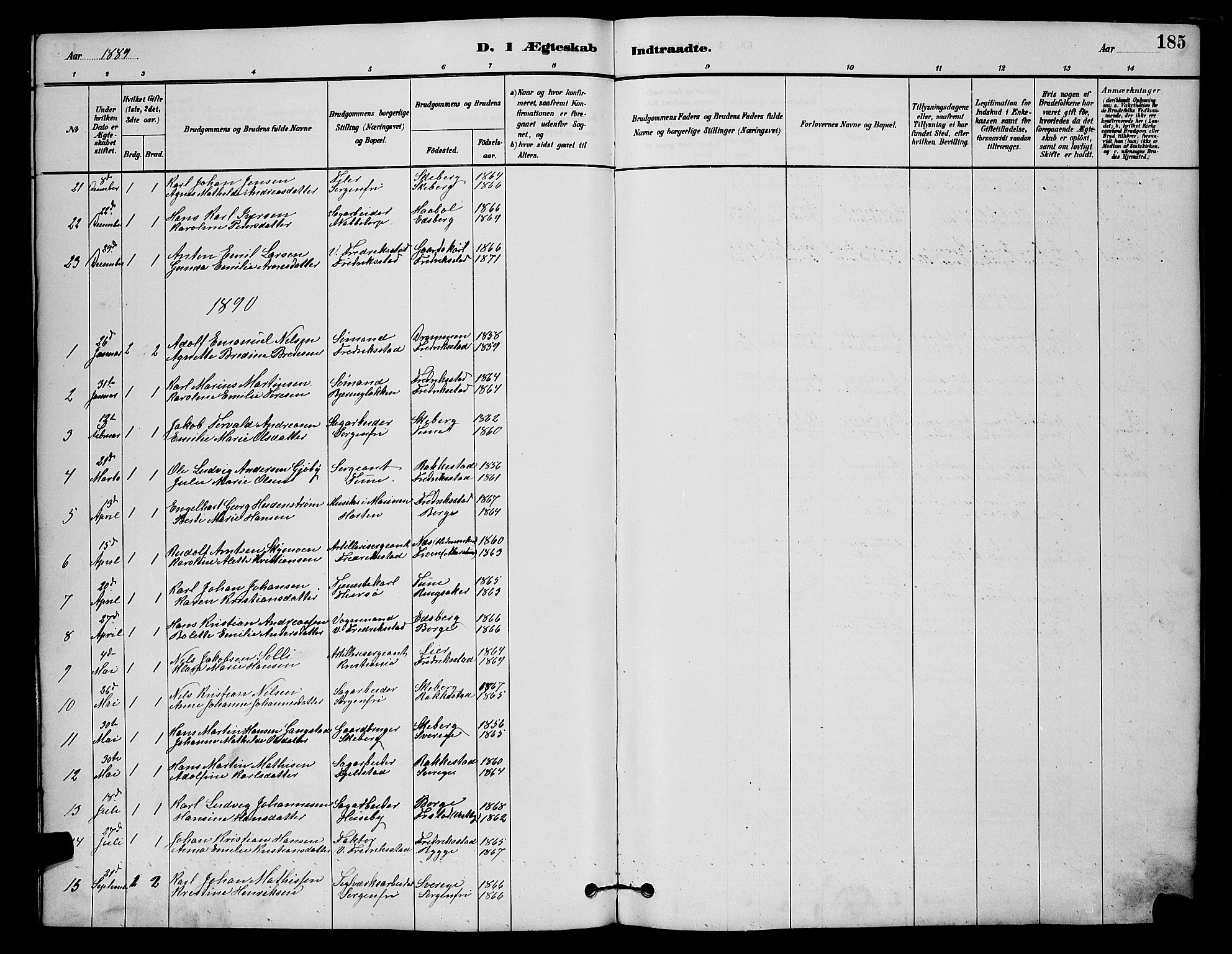 Østre Fredrikstad prestekontor Kirkebøker, SAO/A-10907/G/Ga/L0001: Parish register (copy) no. 1, 1880-1899, p. 185