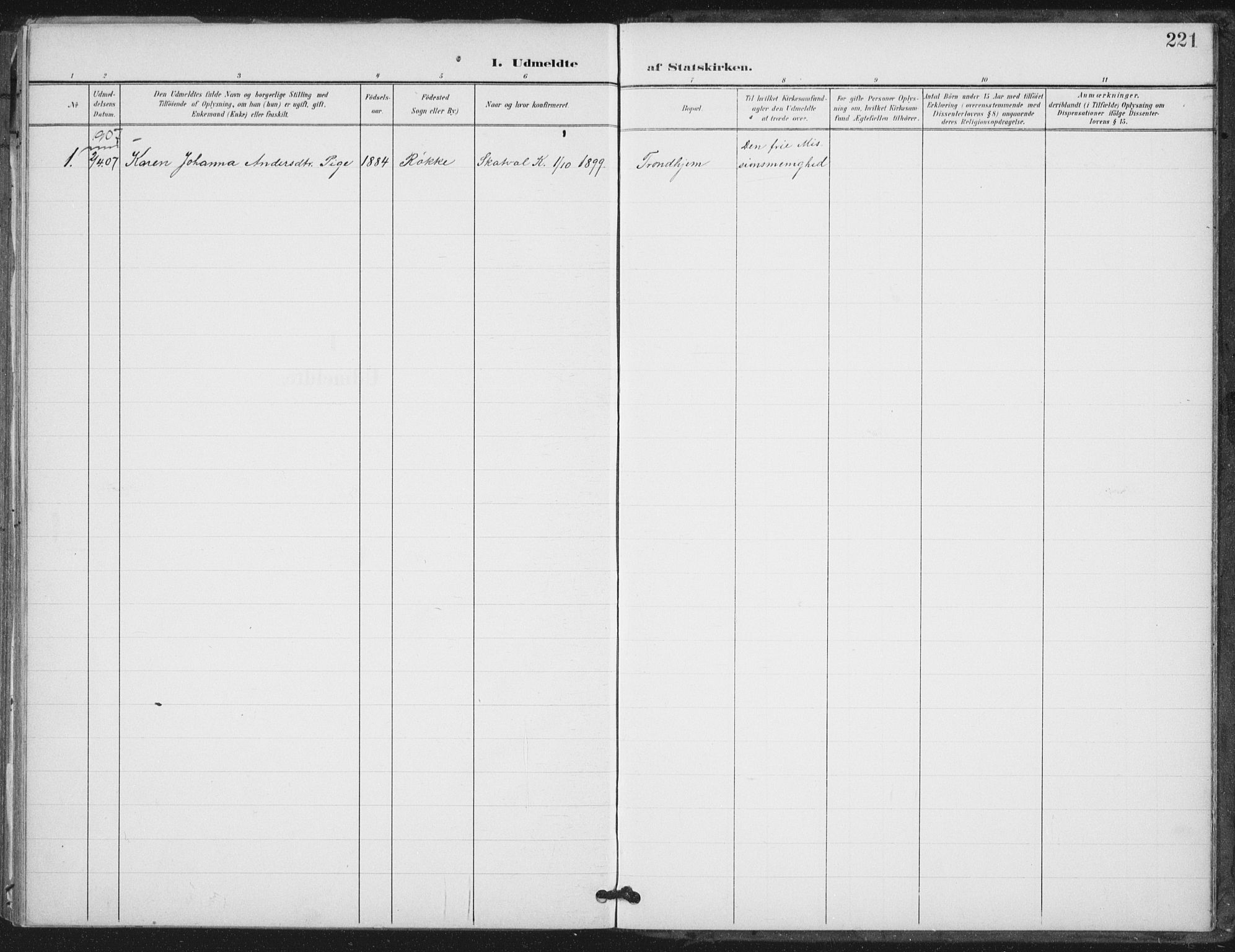 Ministerialprotokoller, klokkerbøker og fødselsregistre - Nord-Trøndelag, SAT/A-1458/712/L0101: Parish register (official) no. 712A02, 1901-1916, p. 221