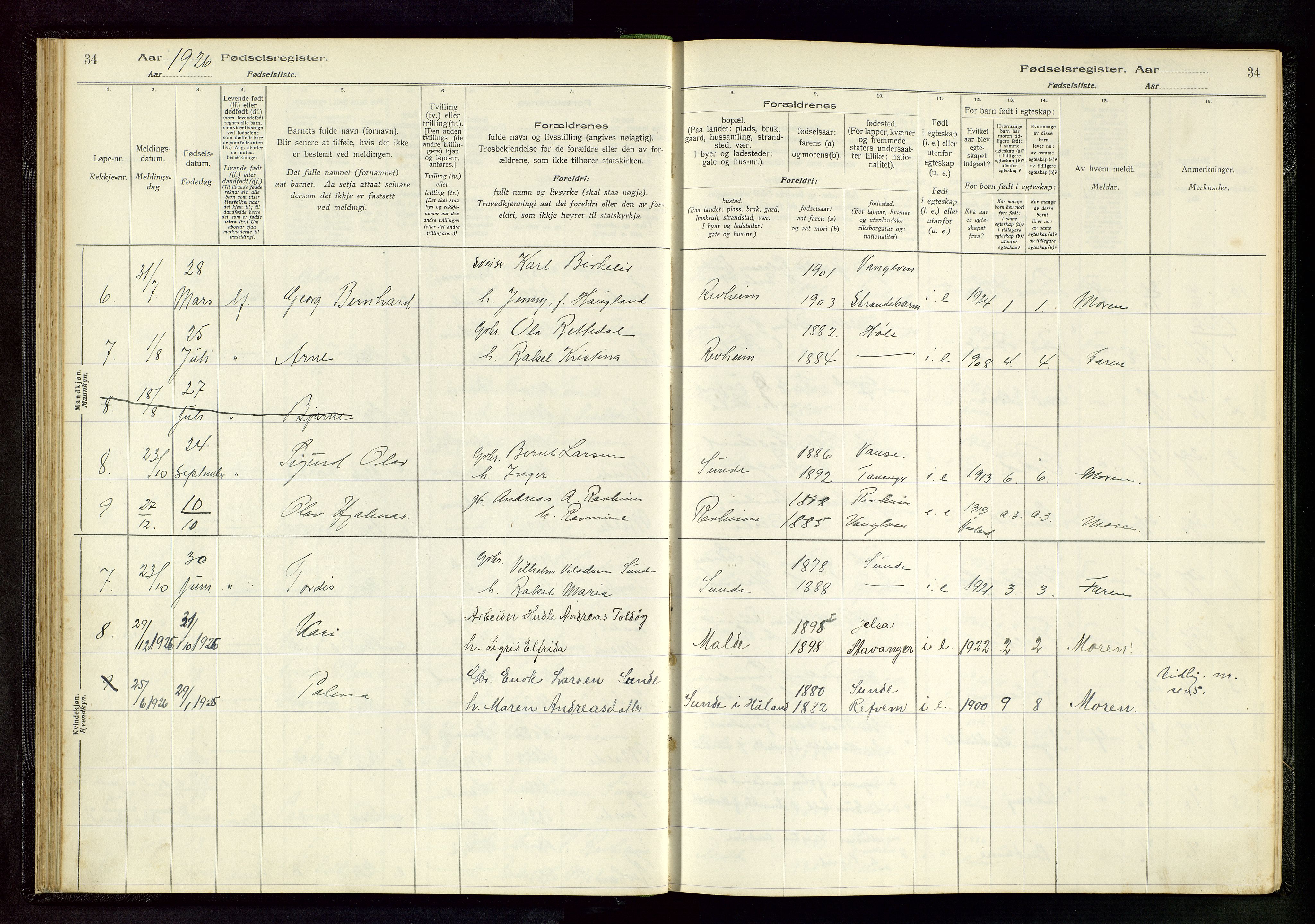 Håland sokneprestkontor, AV/SAST-A-101802/002/A/L0005: Birth register no. 5, 1916-1957, p. 34