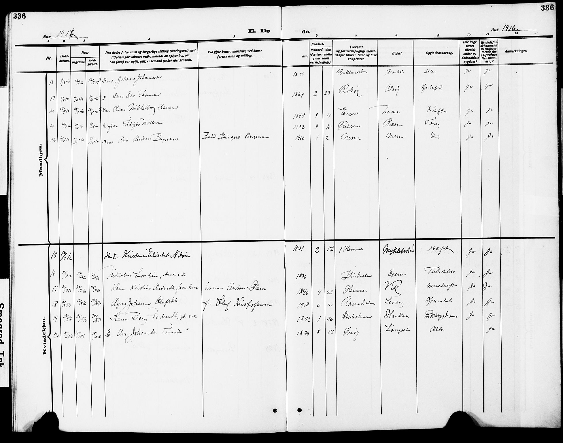 Ministerialprotokoller, klokkerbøker og fødselsregistre - Nordland, SAT/A-1459/838/L0560: Parish register (copy) no. 838C07, 1910-1928, p. 336
