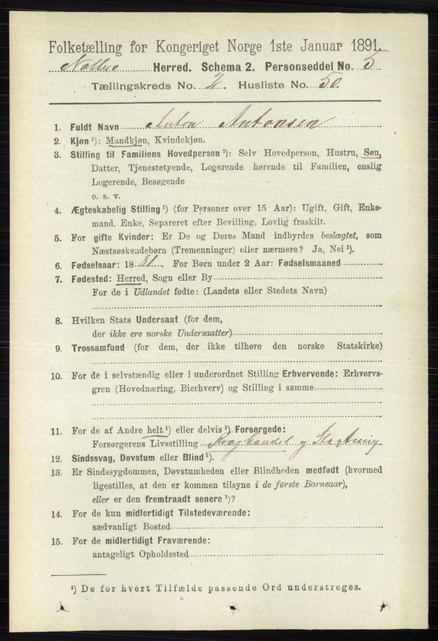 RA, 1891 census for 0722 Nøtterøy, 1891, p. 1181