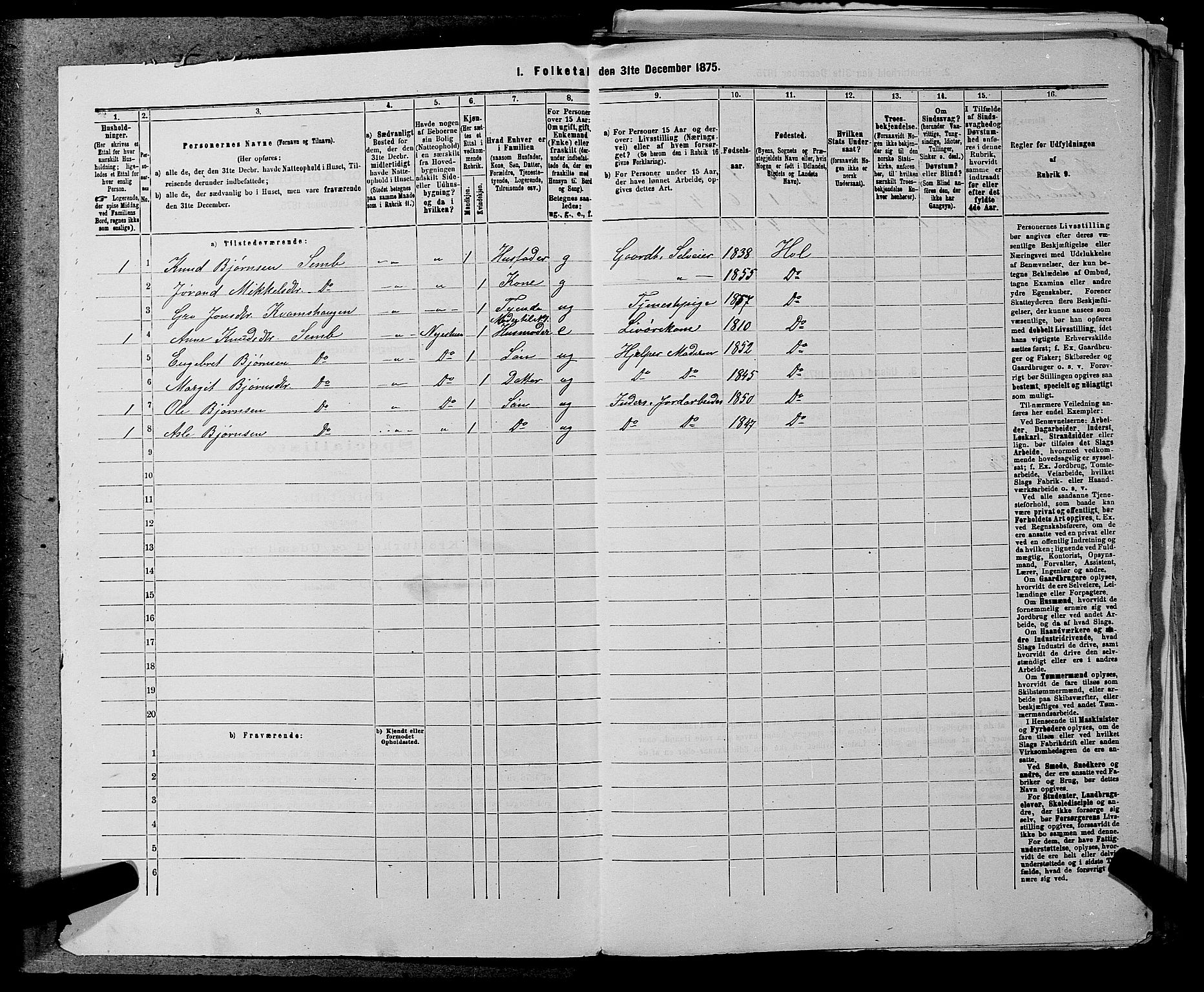 SAKO, 1875 census for 0620P Hol, 1875, p. 431