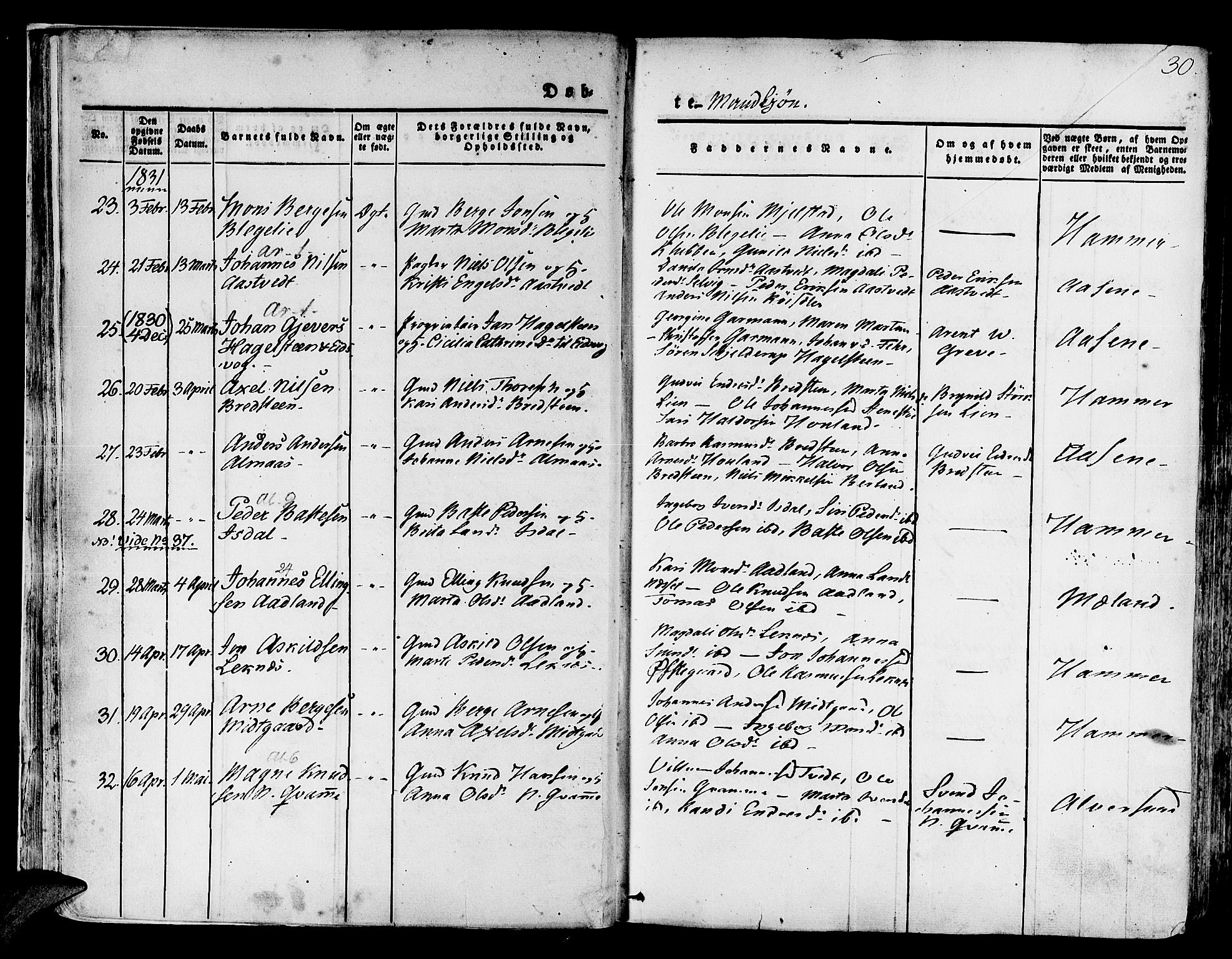 Hamre sokneprestembete, AV/SAB-A-75501/H/Ha/Haa/Haaa/L0011: Parish register (official) no. A 11, 1826-1834, p. 30