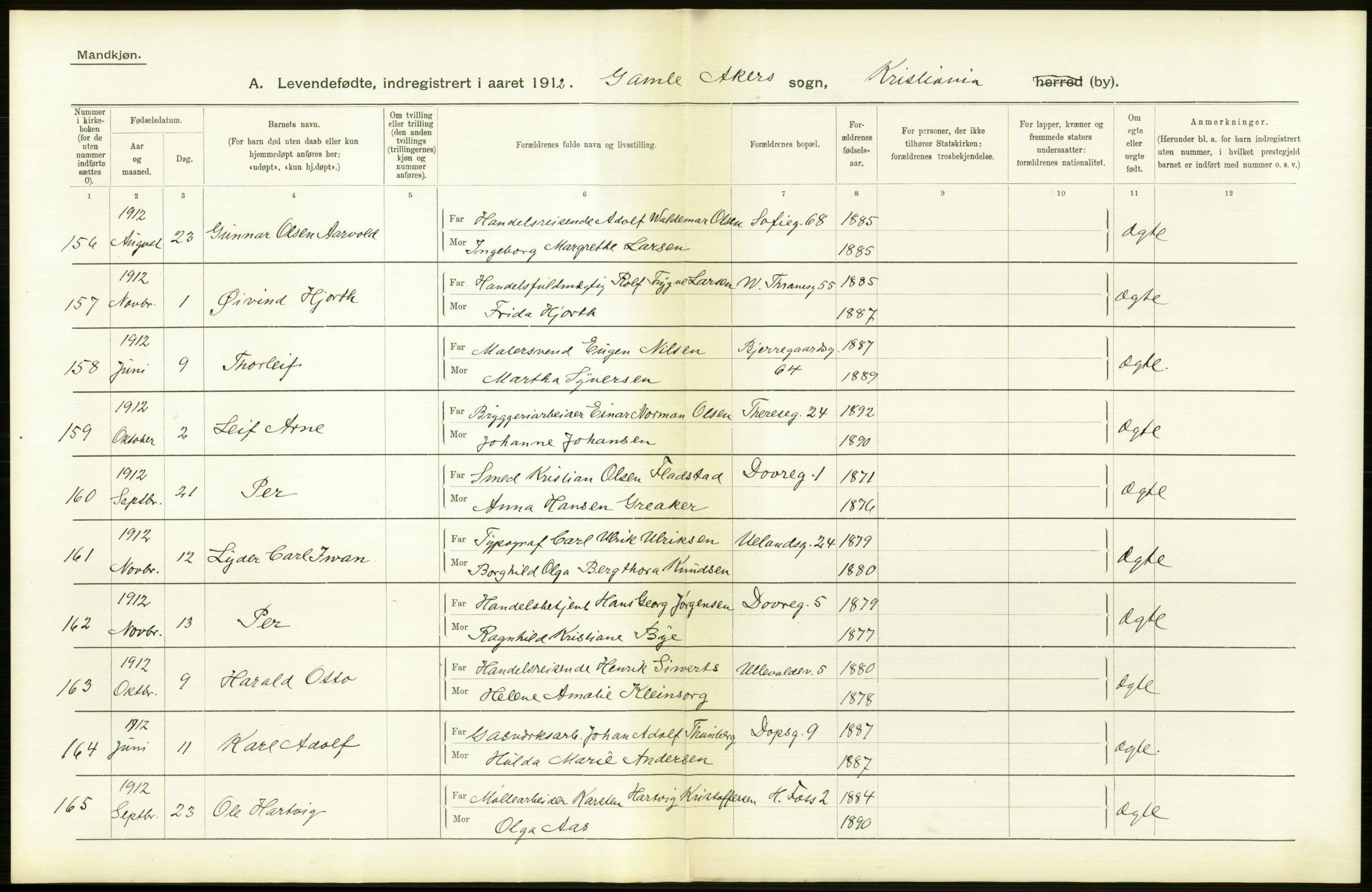 Statistisk sentralbyrå, Sosiodemografiske emner, Befolkning, RA/S-2228/D/Df/Dfb/Dfbb/L0007: Kristiania:  Levendefødte menn og kvinner., 1912, p. 492