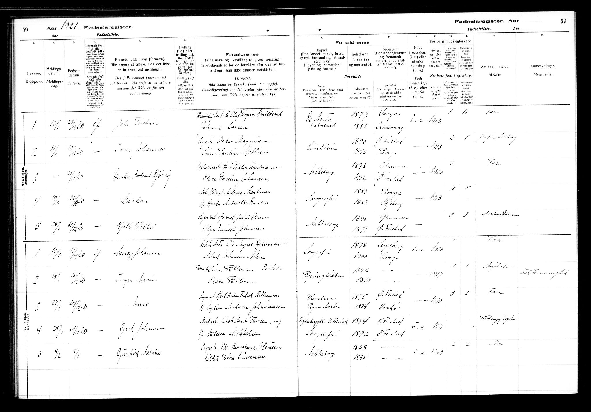 Østre Fredrikstad prestekontor Kirkebøker, SAO/A-10907/J/Ja/L0001: Birth register no. 1, 1916-1936, p. 59