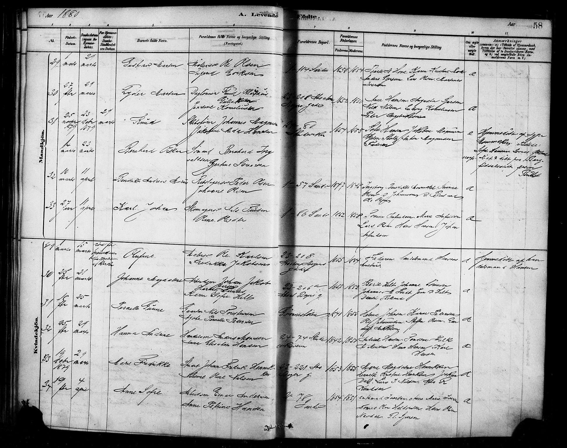 Sandviken Sokneprestembete, AV/SAB-A-77601/H/Ha/L0004: Parish register (official) no. B 1, 1878-1891, p. 58