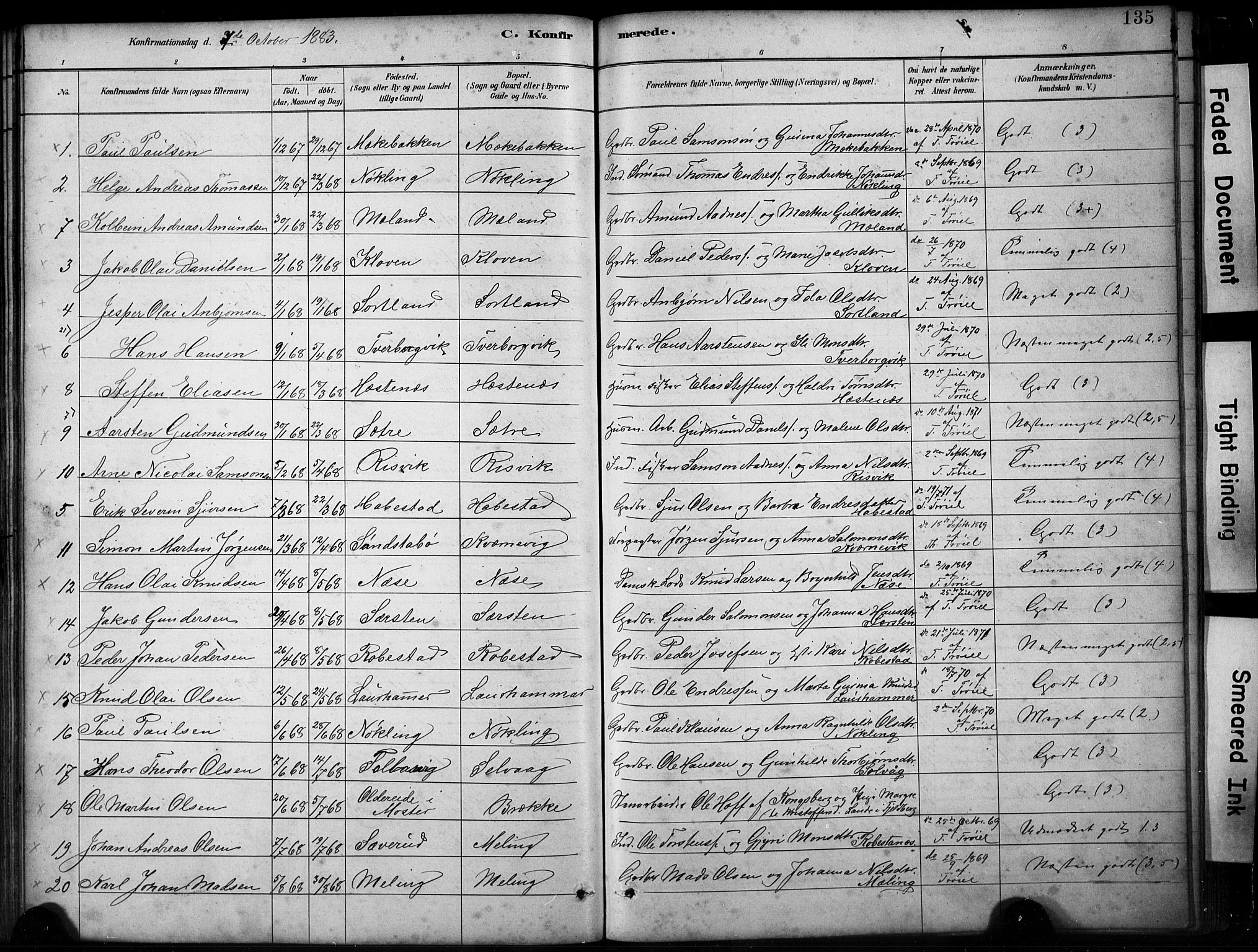 Finnås sokneprestembete, SAB/A-99925/H/Ha/Hab/Habb/L0003: Parish register (copy) no. B 3, 1882-1897, p. 135