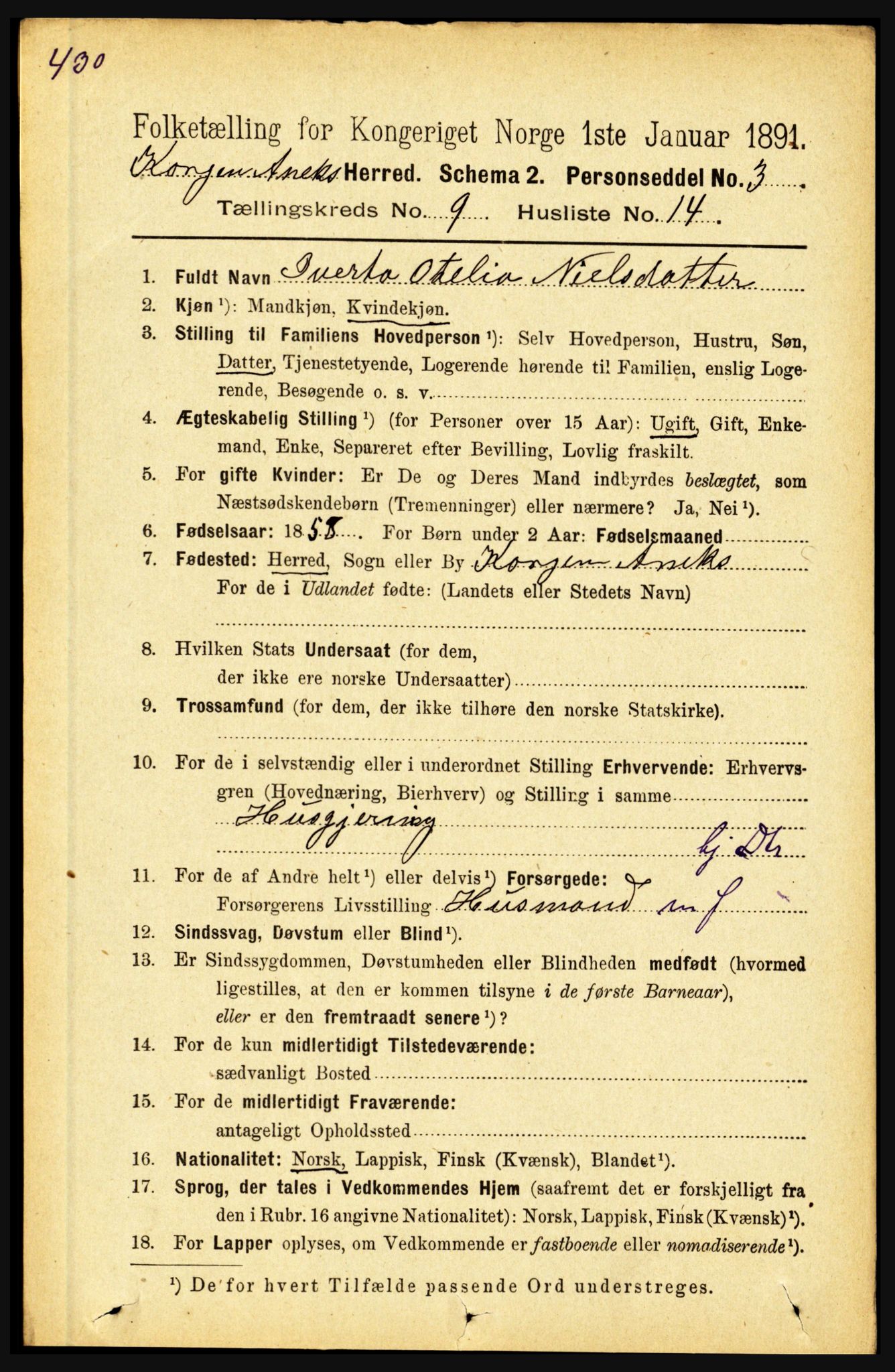 RA, 1891 census for 1832 Hemnes, 1891, p. 4412