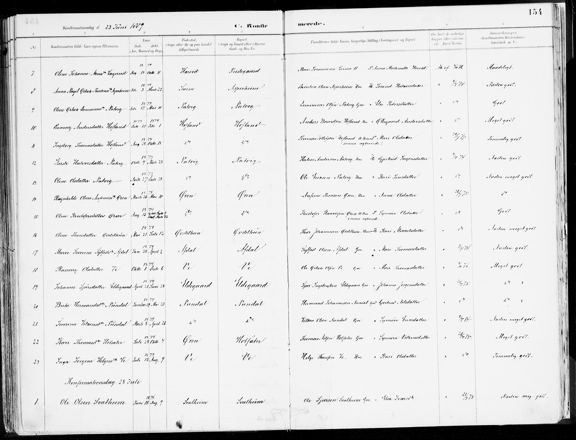 Årdal sokneprestembete, SAB/A-81701: Parish register (official) no. A 5, 1887-1917, p. 154