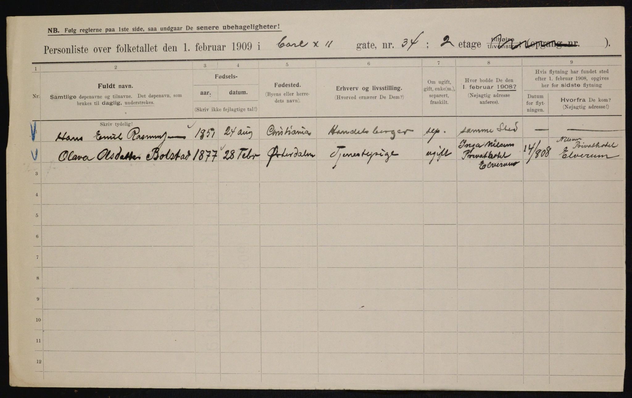 OBA, Municipal Census 1909 for Kristiania, 1909, p. 44410