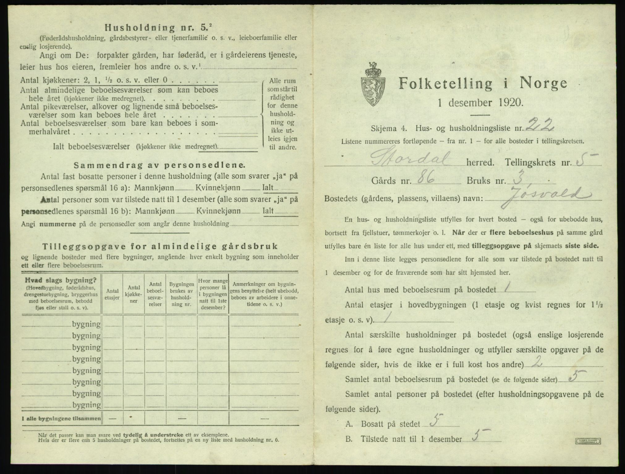 SAT, 1920 census for Stordal, 1920, p. 276