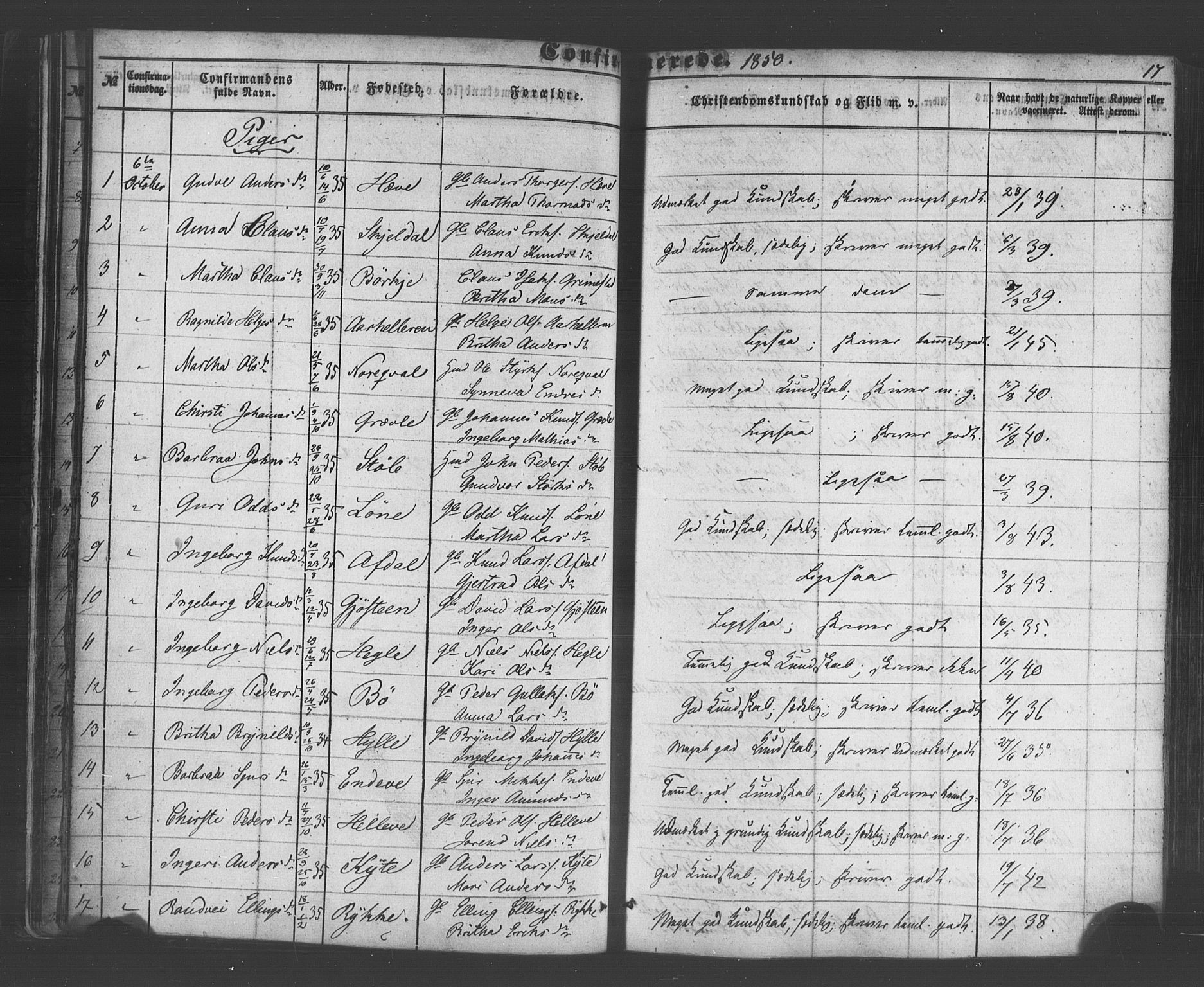 Voss sokneprestembete, SAB/A-79001/H/Haa: Parish register (official) no. A 18, 1848-1876, p. 17