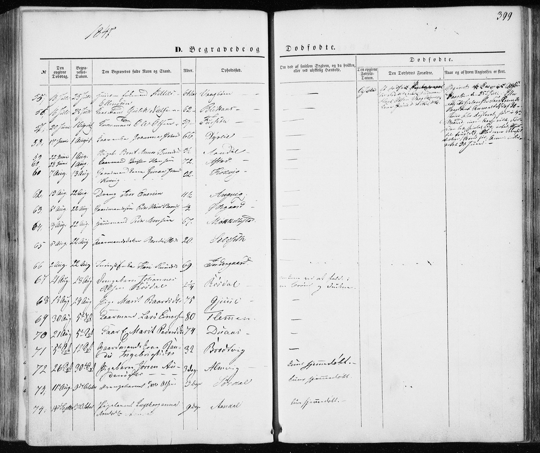 Ministerialprotokoller, klokkerbøker og fødselsregistre - Møre og Romsdal, AV/SAT-A-1454/586/L0984: Parish register (official) no. 586A10, 1844-1856, p. 399