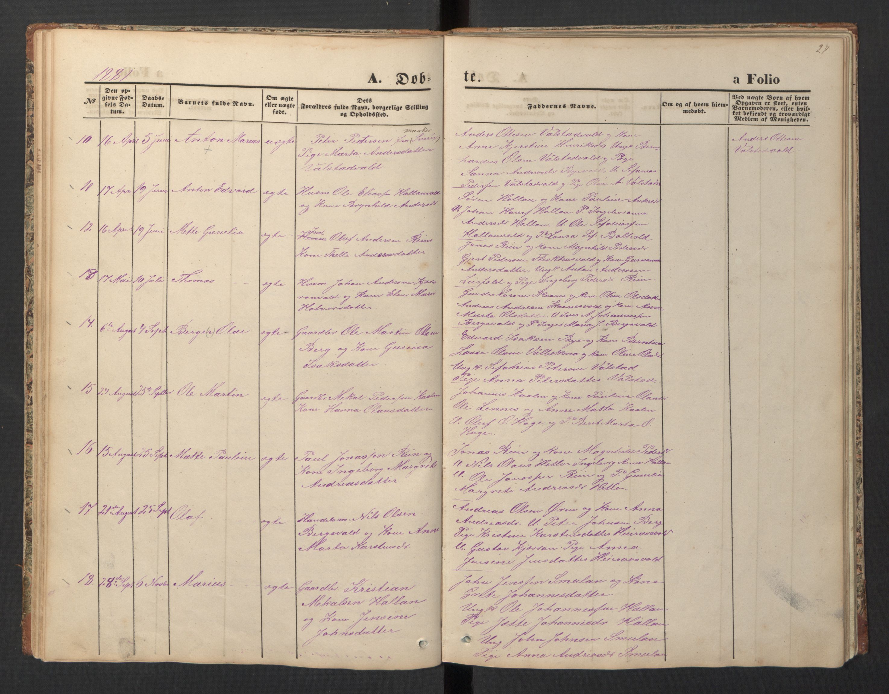 Ministerialprotokoller, klokkerbøker og fødselsregistre - Nord-Trøndelag, SAT/A-1458/726/L0271: Parish register (copy) no. 726C02, 1869-1897, p. 27