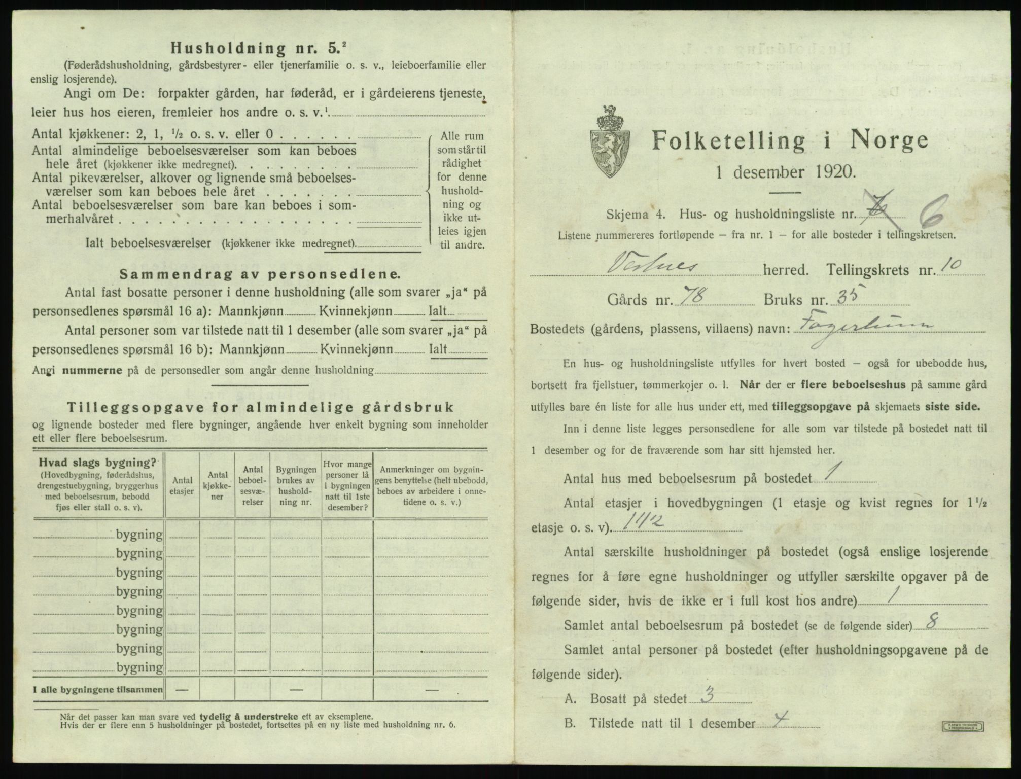 SAT, 1920 census for Vestnes, 1920, p. 1057