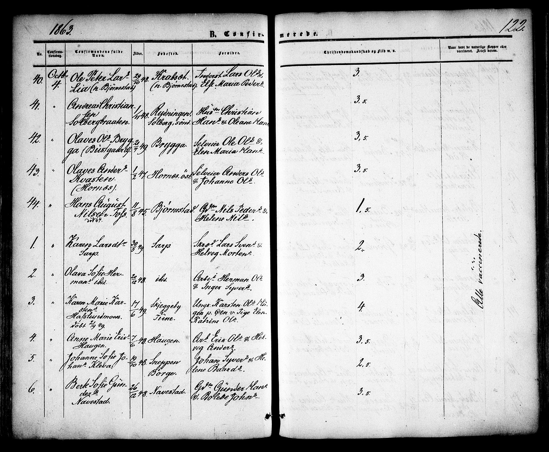 Skjeberg prestekontor Kirkebøker, SAO/A-10923/F/Fa/L0007: Parish register (official) no. I 7, 1859-1868, p. 122