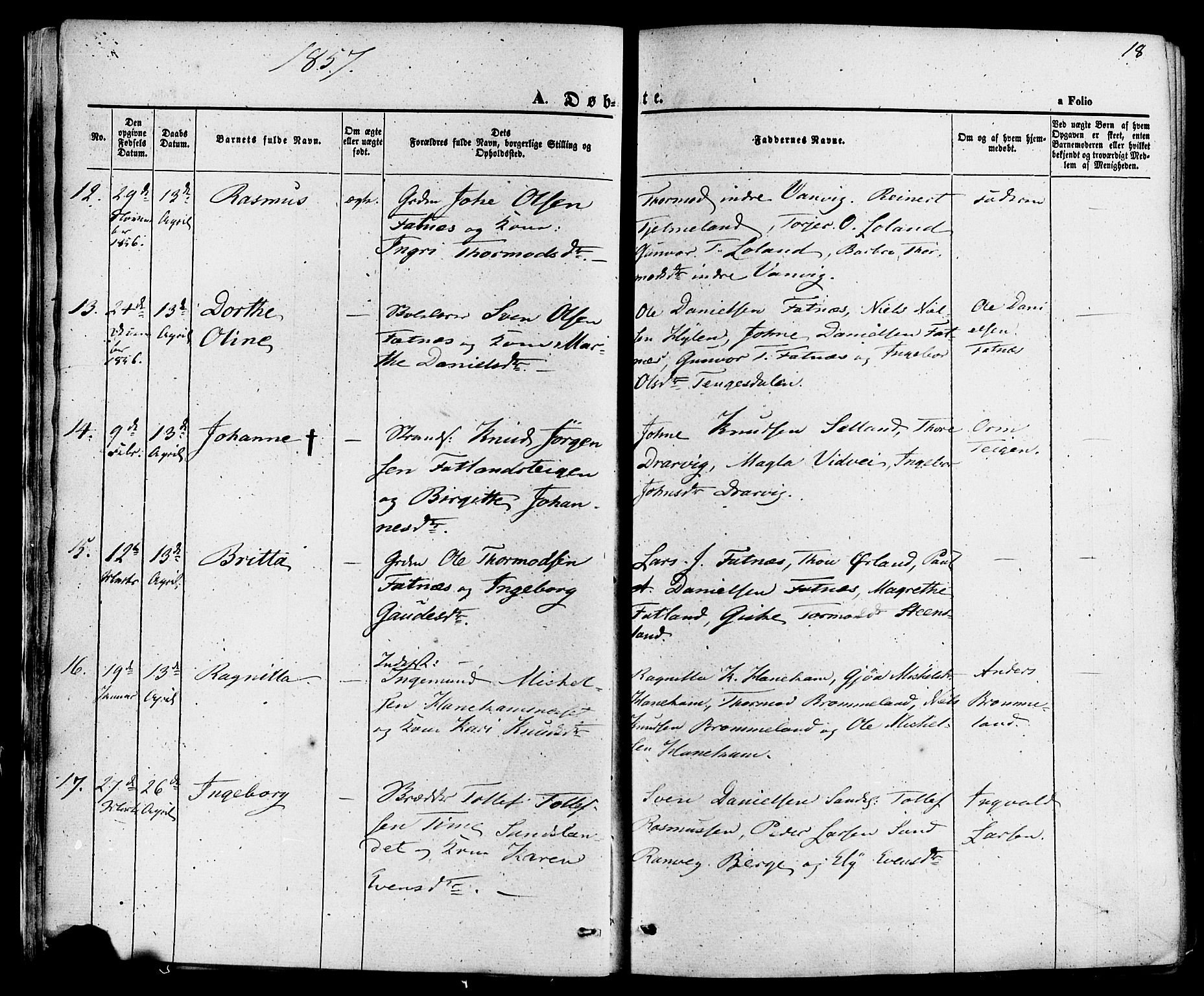 Sand sokneprestkontor, AV/SAST-A-101848/01/III/L0003: Parish register (official) no. A 3, 1854-1879, p. 18