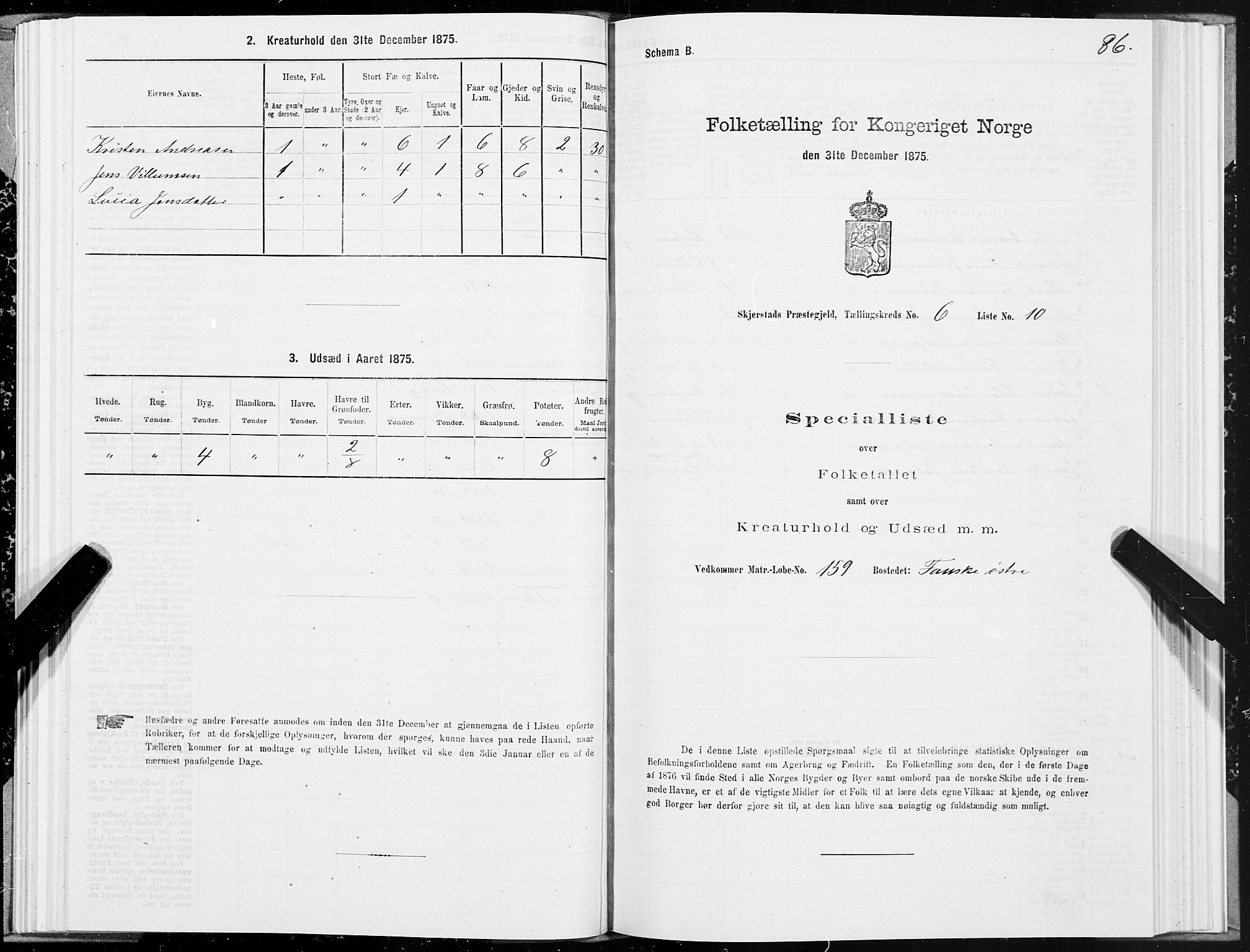 SAT, 1875 census for 1842P Skjerstad, 1875, p. 3086