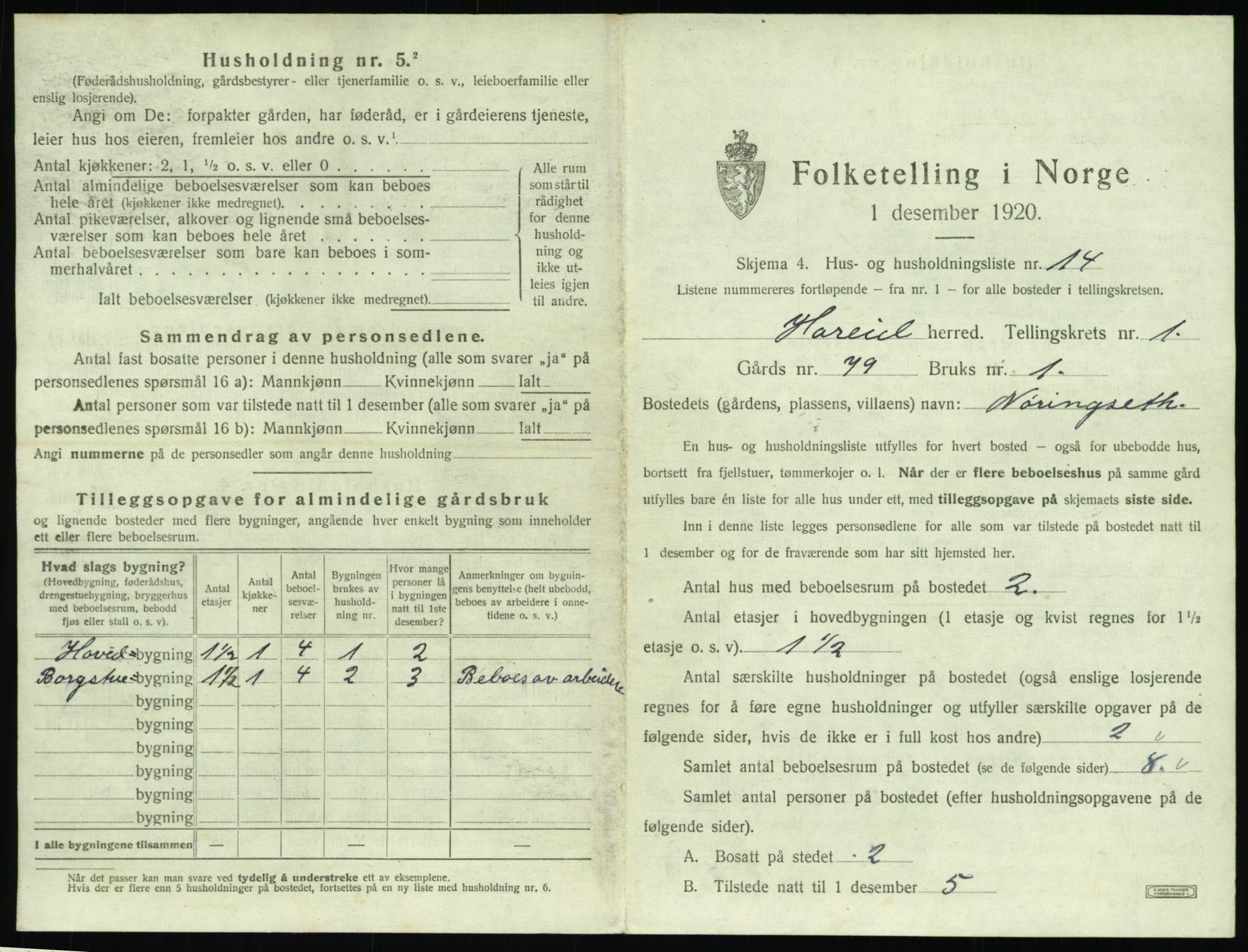 SAT, 1920 census for Hareid, 1920, p. 87