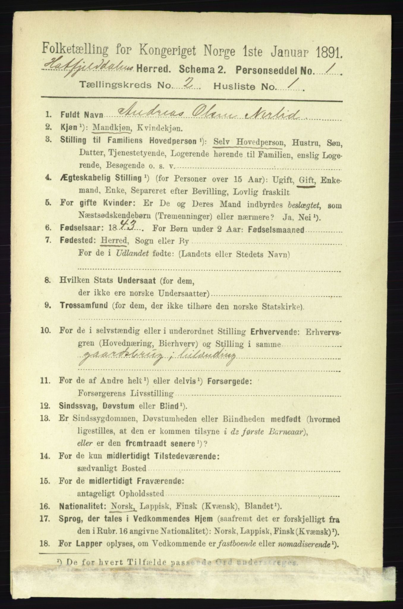 RA, 1891 census for 1826 Hattfjelldal, 1891, p. 288