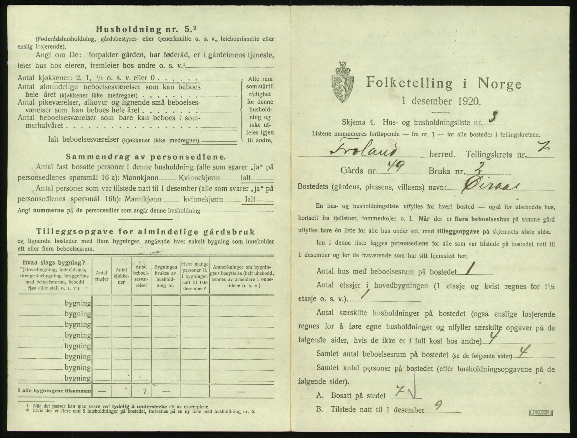 SAK, 1920 census for Froland, 1920, p. 641