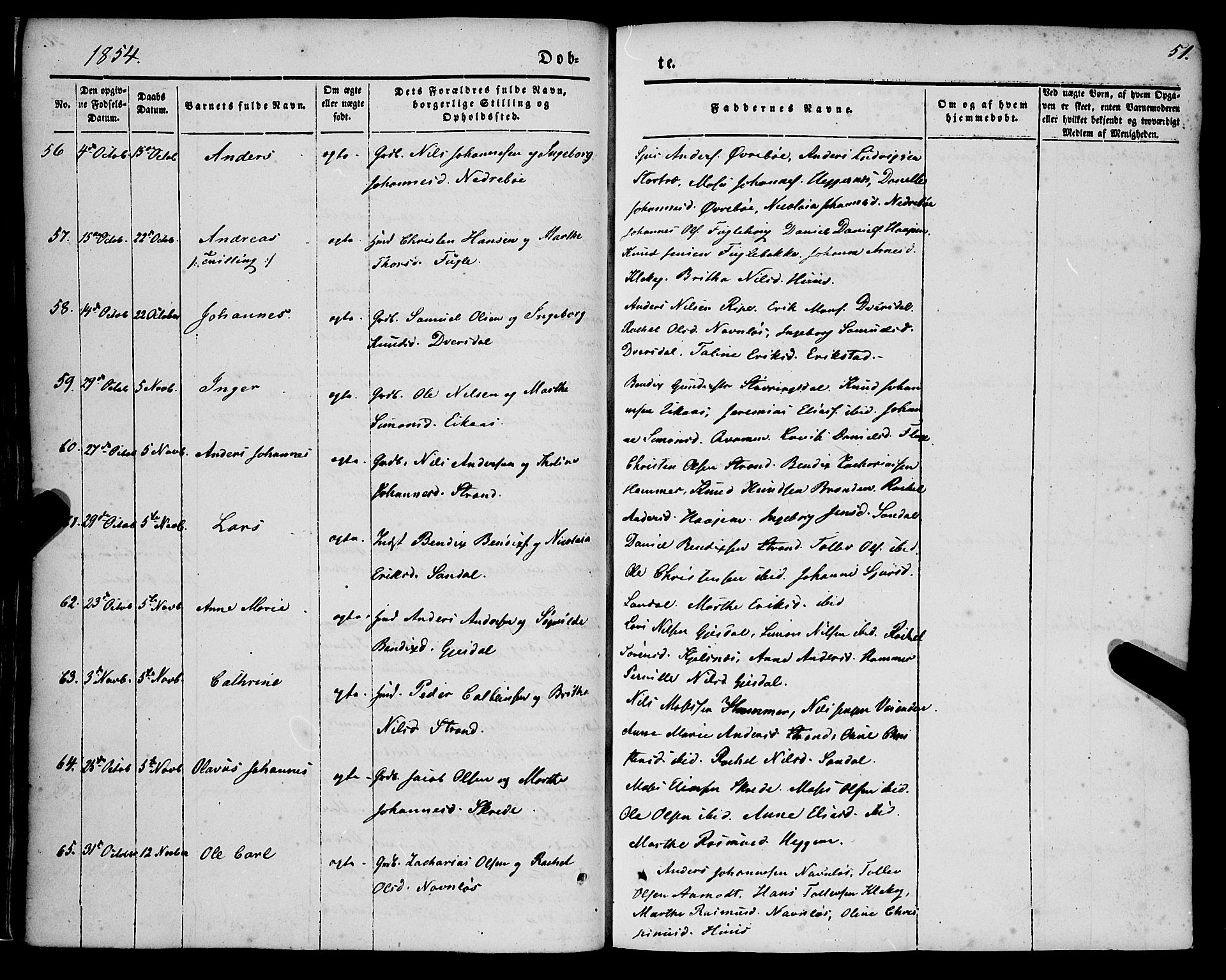 Jølster sokneprestembete, SAB/A-80701/H/Haa/Haaa/L0010: Parish register (official) no. A 10, 1847-1865, p. 51