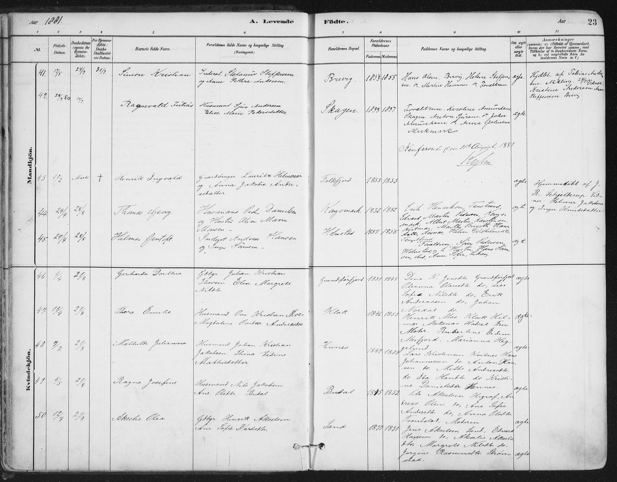 Ministerialprotokoller, klokkerbøker og fødselsregistre - Nordland, AV/SAT-A-1459/888/L1244: Parish register (official) no. 888A10, 1880-1890, p. 23