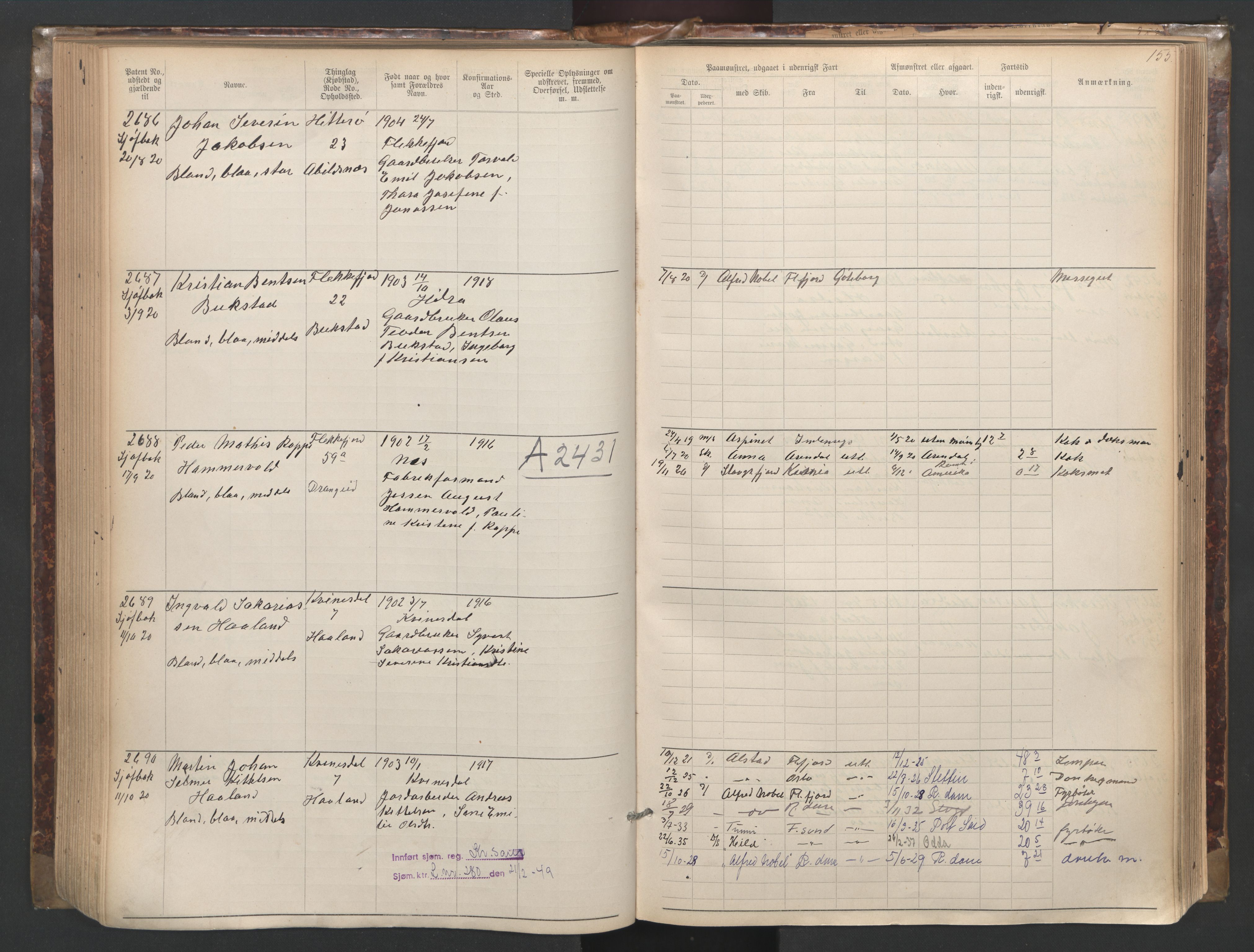 Flekkefjord mønstringskrets, AV/SAK-2031-0018/F/Fa/L0003: Annotasjonsrulle nr 1921-2963 med register, N-3, 1892-1948, p. 187