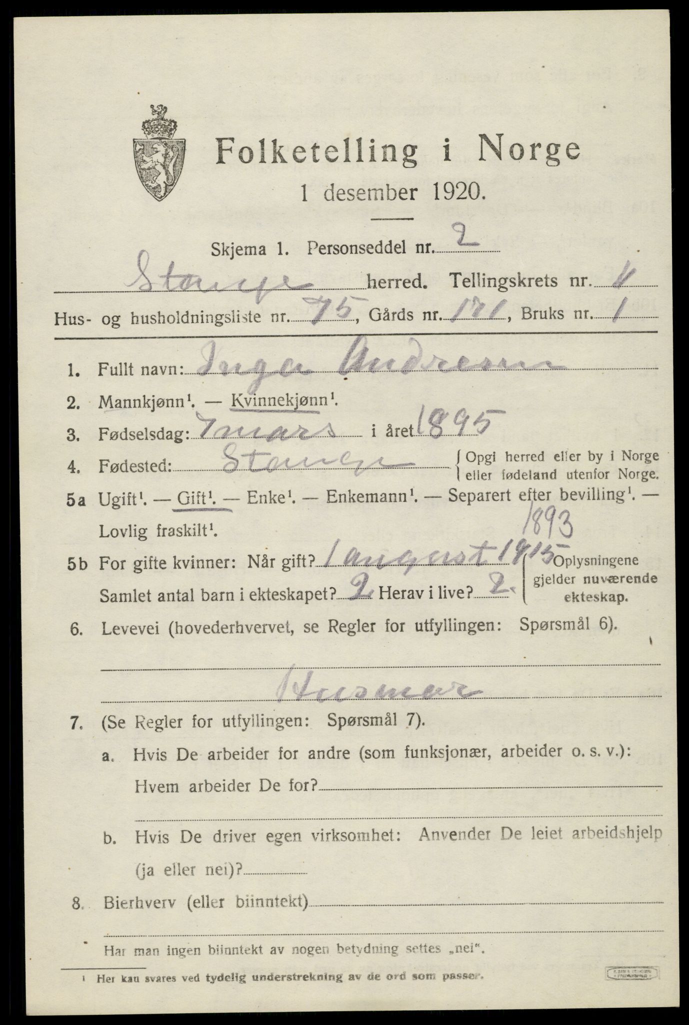 SAH, 1920 census for Stange, 1920, p. 17703