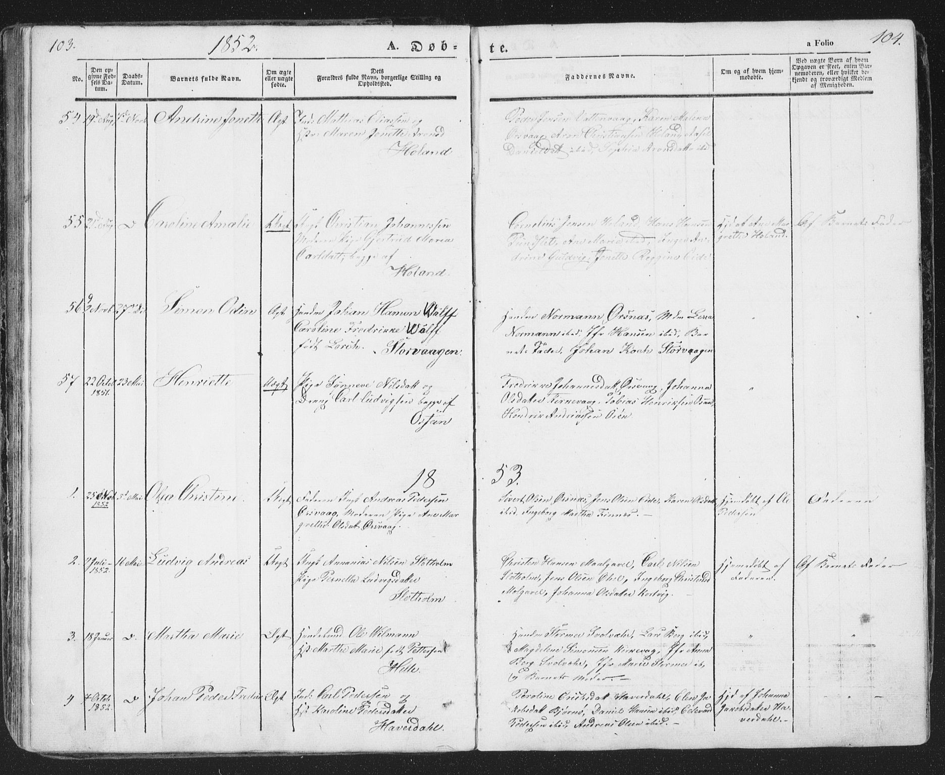 Ministerialprotokoller, klokkerbøker og fødselsregistre - Nordland, AV/SAT-A-1459/874/L1072: Parish register (copy) no. 874C01, 1843-1859, p. 103-104