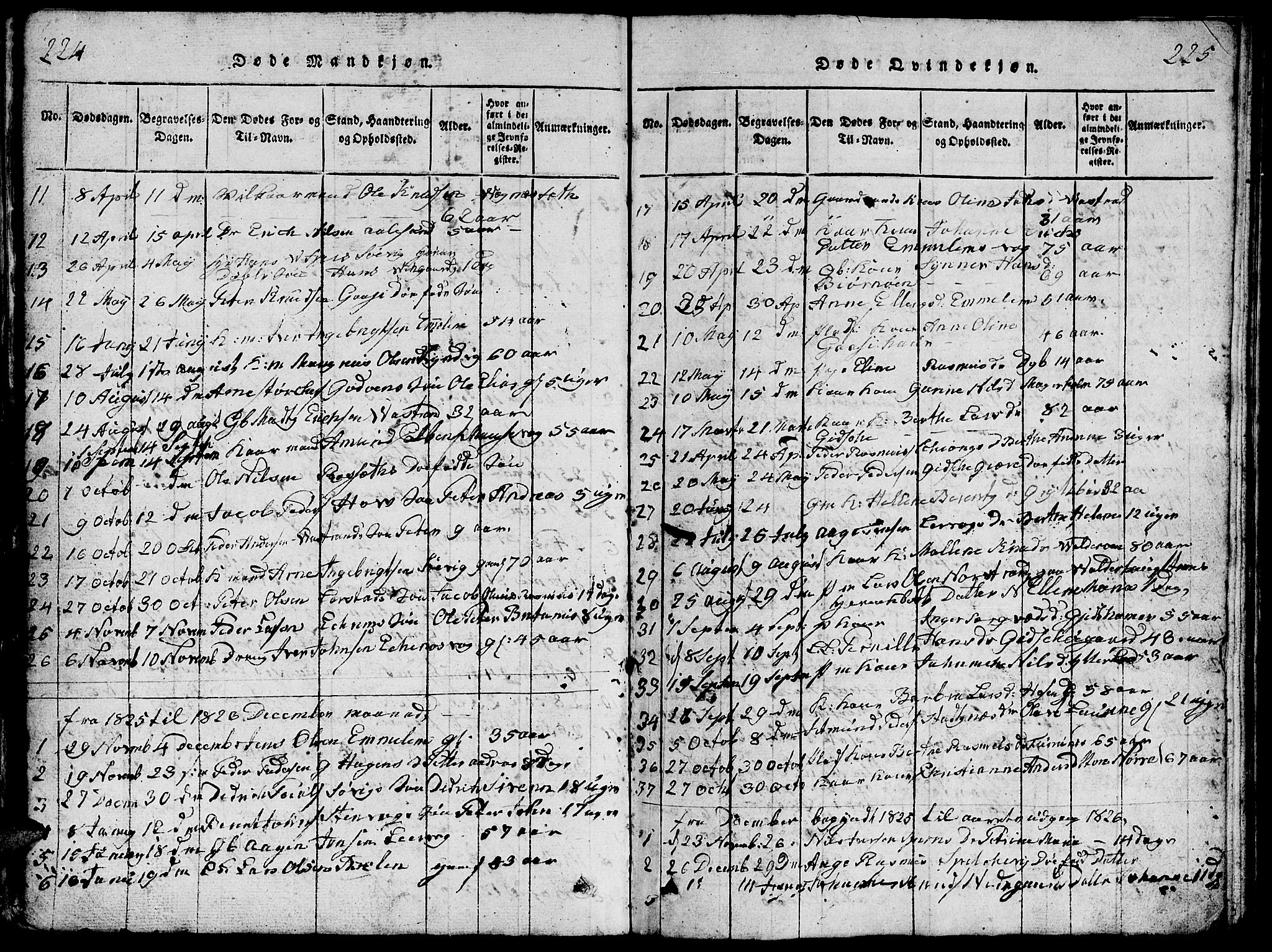 Ministerialprotokoller, klokkerbøker og fødselsregistre - Møre og Romsdal, AV/SAT-A-1454/528/L0423: Parish register (copy) no. 528C04, 1816-1827, p. 224-225