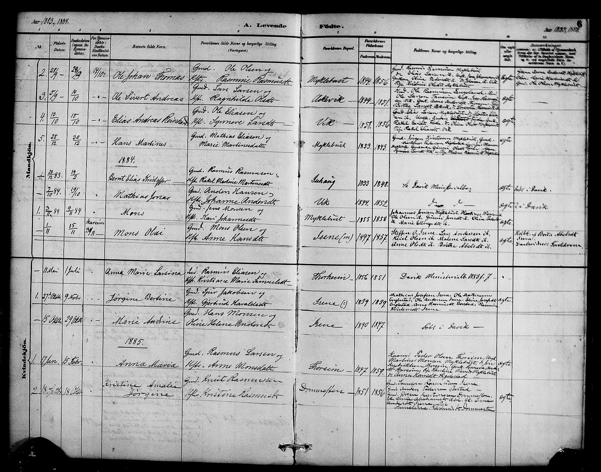 Davik sokneprestembete, SAB/A-79701/H/Haa/Haae/L0001: Parish register (official) no. E 1, 1882-1900, p. 6