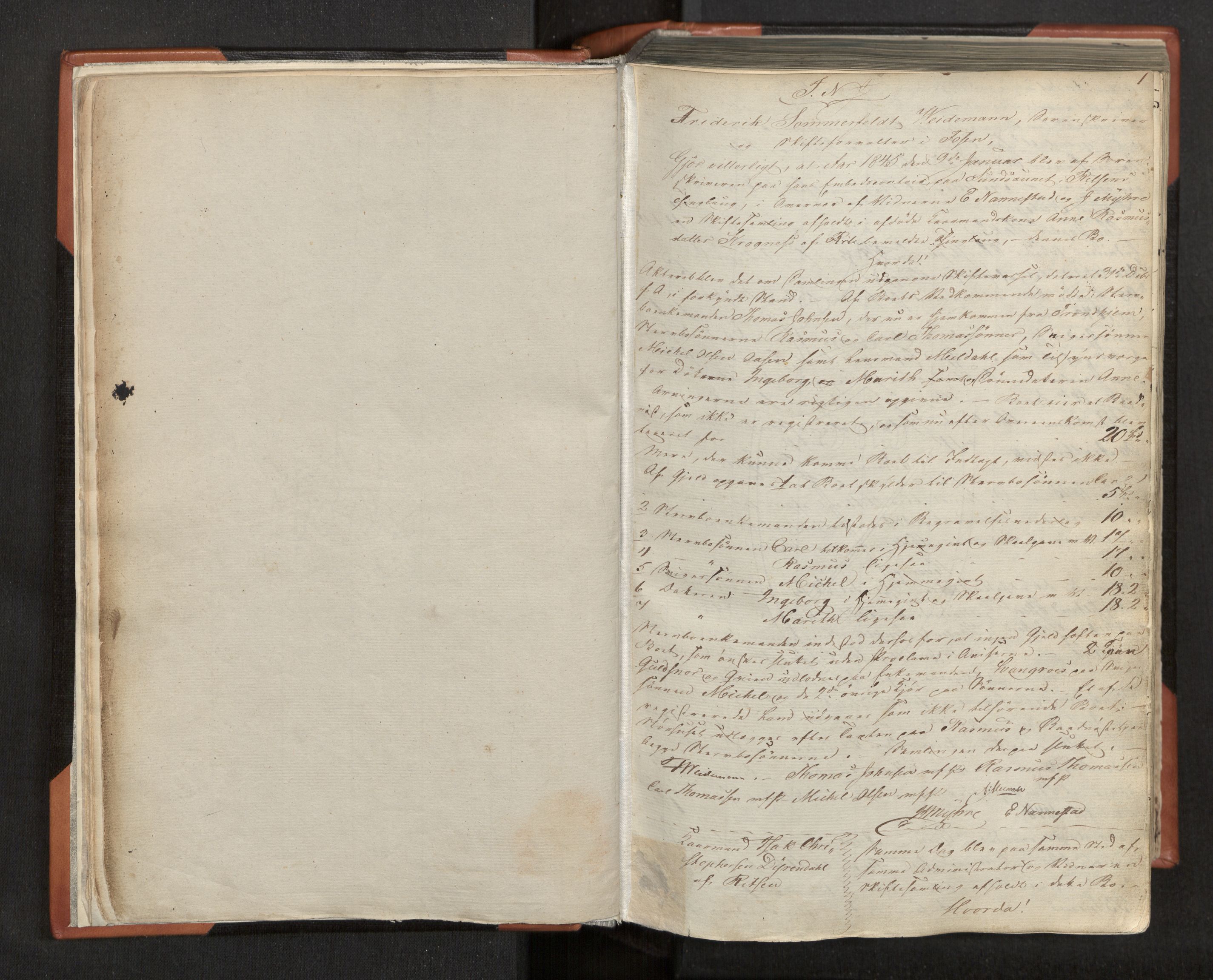 Fosen sorenskriveri, AV/SAT-A-1107/1/3/3B/L0001: Skiftebehandlingsprotokoll, 1845-1858, p. 1