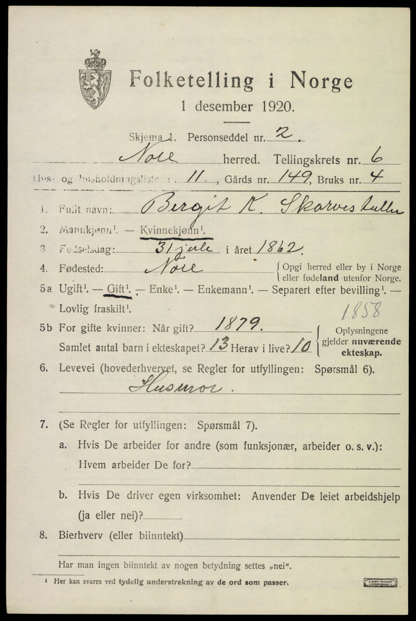 SAKO, 1920 census for Nore, 1920, p. 2616