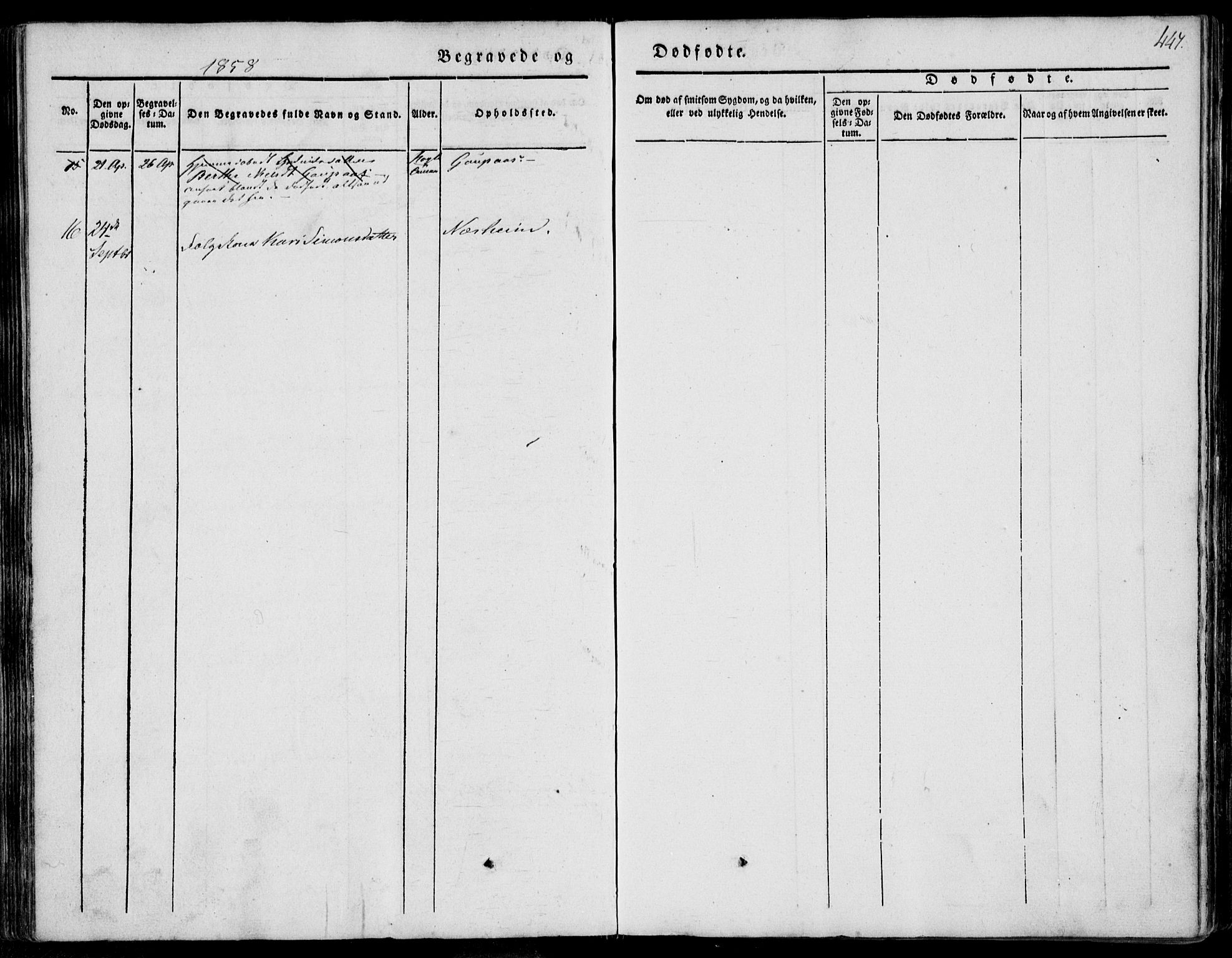 Skjold sokneprestkontor, AV/SAST-A-101847/H/Ha/Haa/L0006: Parish register (official) no. A 6.2, 1835-1858, p. 447