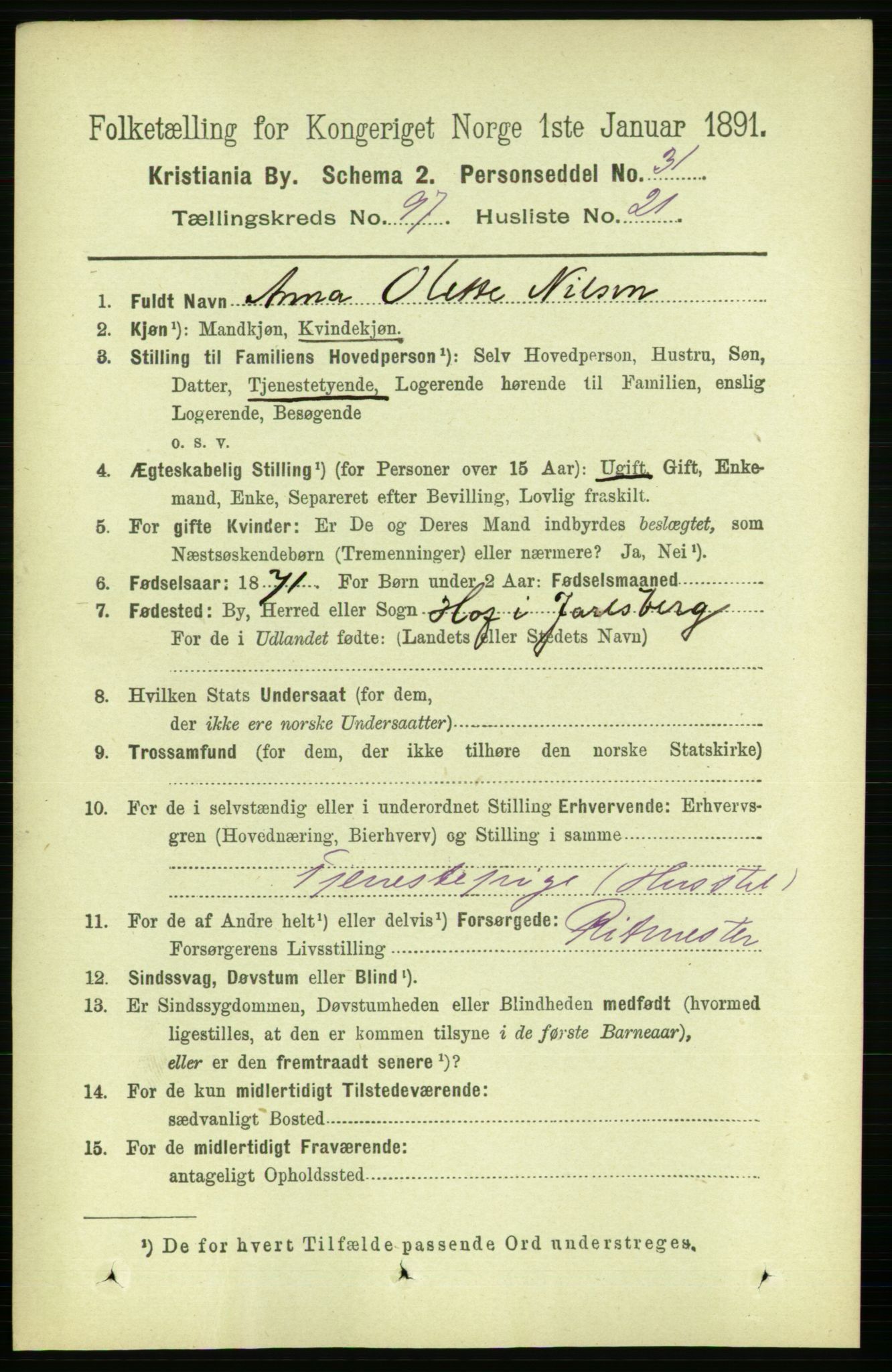 RA, 1891 census for 0301 Kristiania, 1891, p. 47532