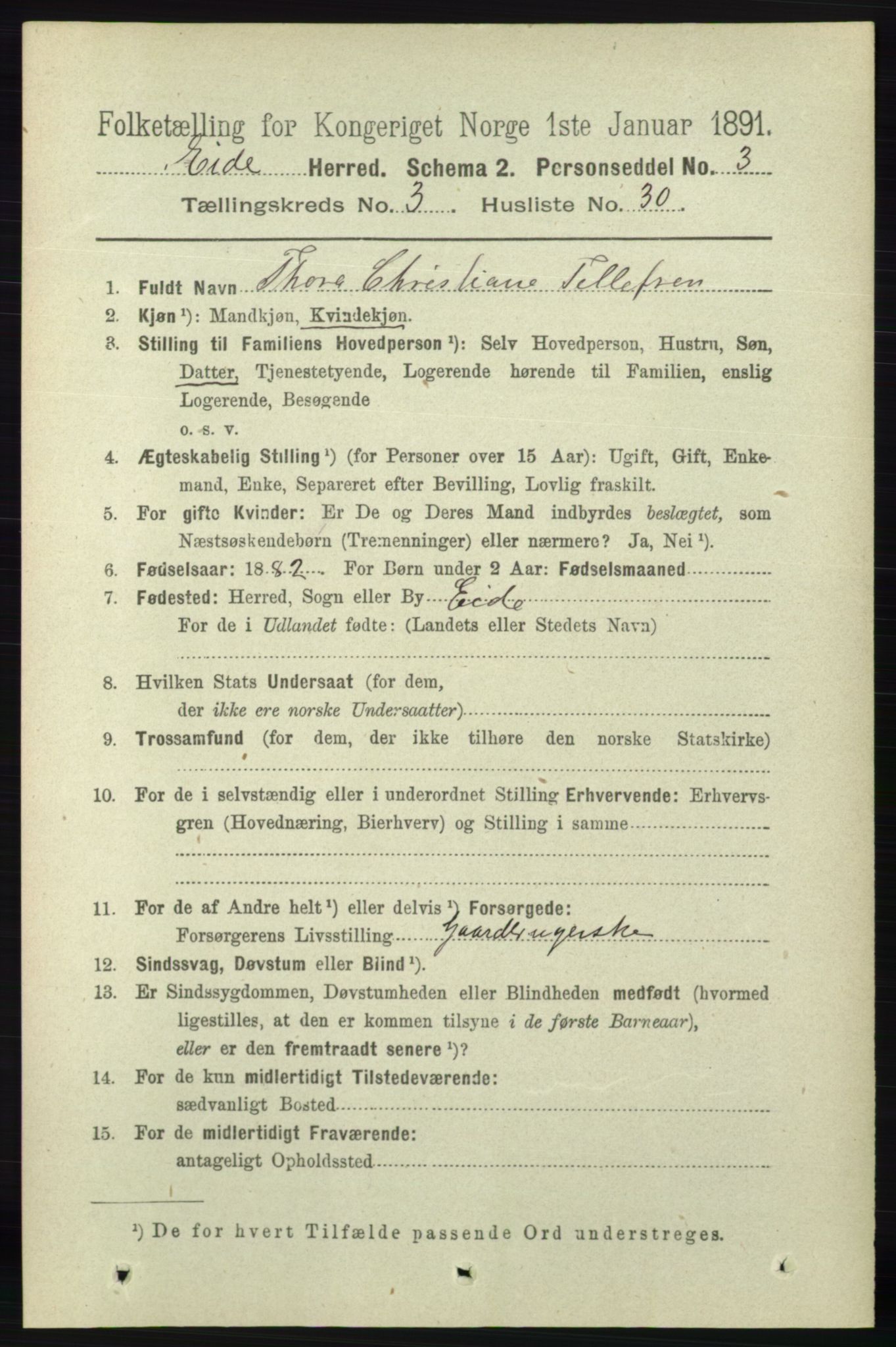 RA, 1891 census for 0925 Eide, 1891, p. 881