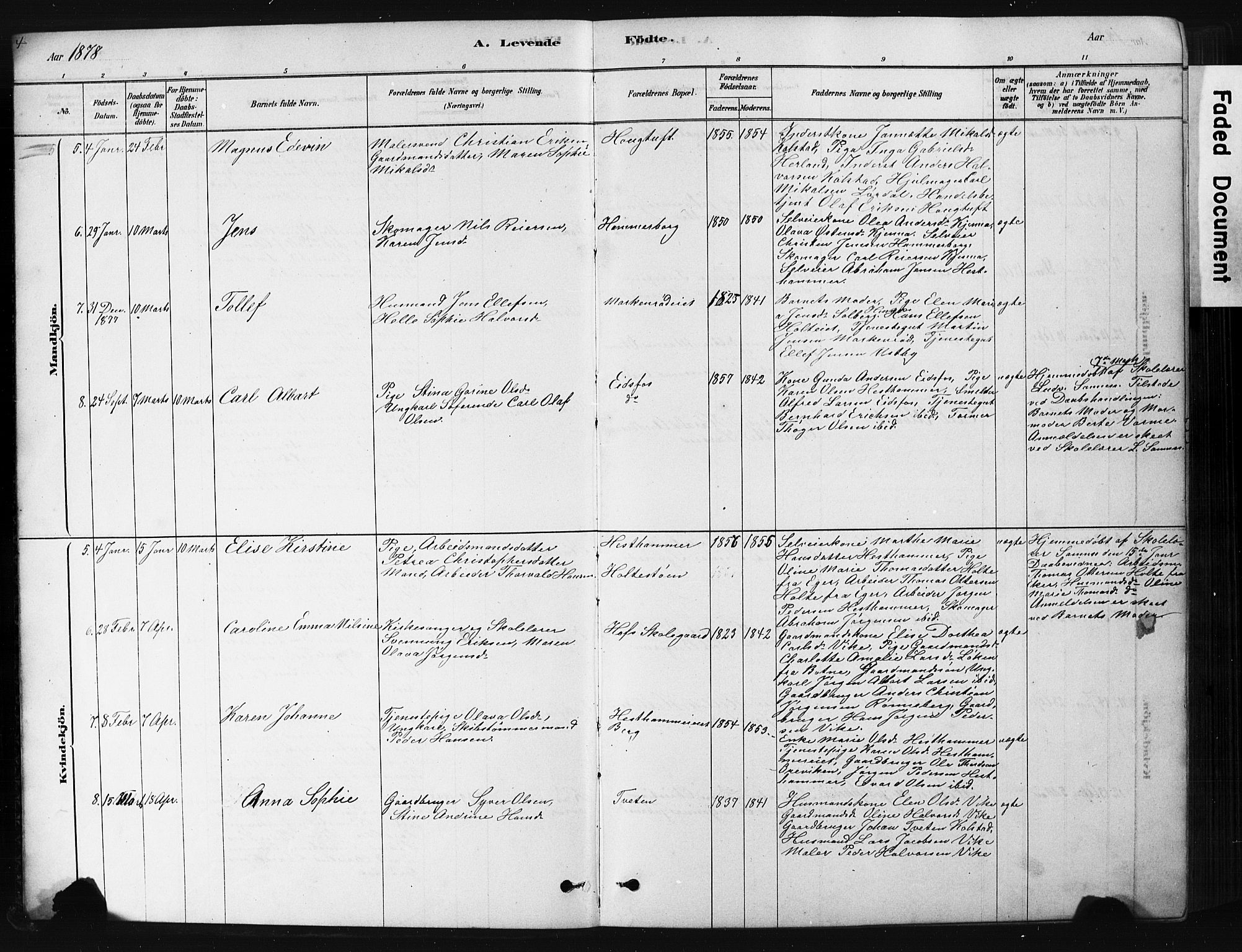 Hof kirkebøker, AV/SAKO-A-64/G/Ga/L0004: Parish register (copy) no. I 4, 1878-1930, p. 4