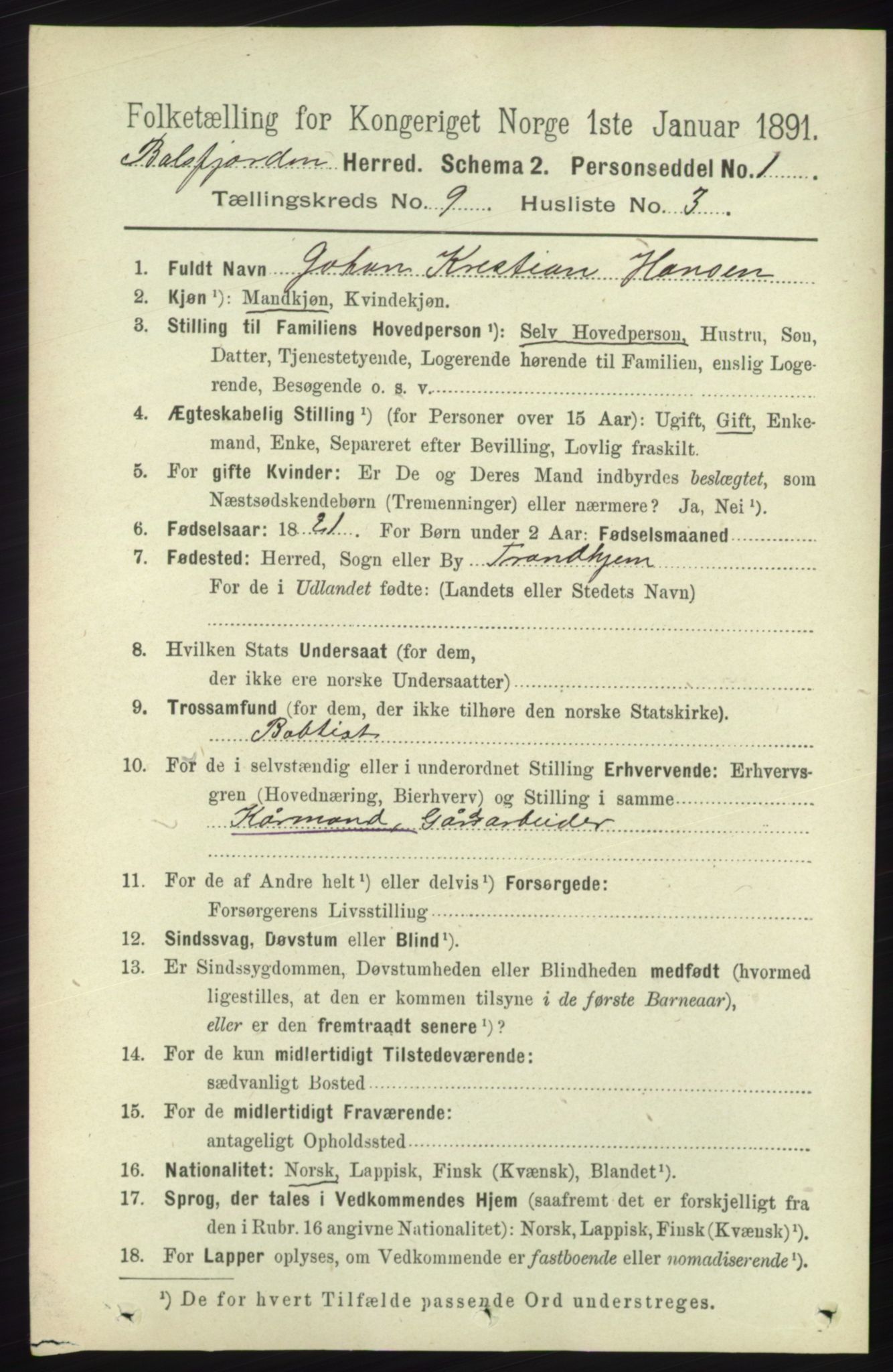 RA, 1891 census for 1933 Balsfjord, 1891, p. 3128