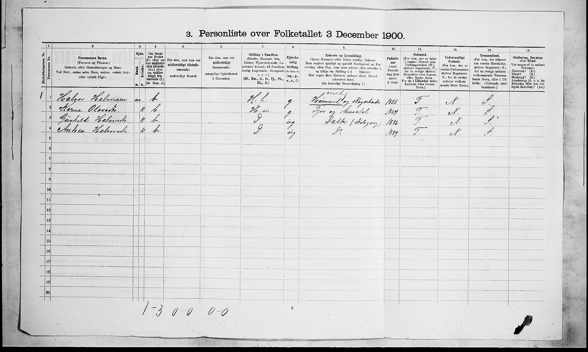 SAKO, 1900 census for Drangedal, 1900, p. 872