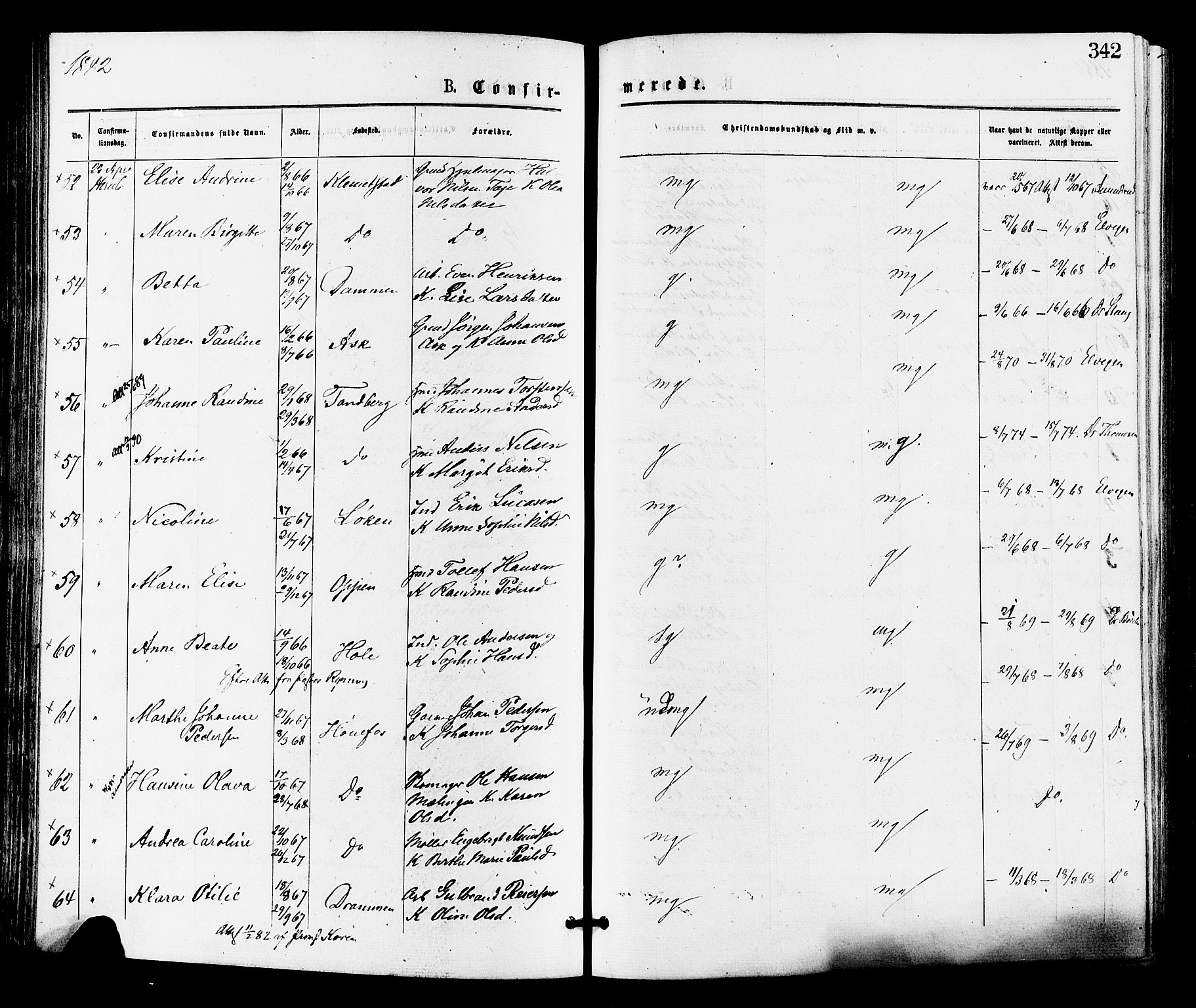 Norderhov kirkebøker, AV/SAKO-A-237/F/Fa/L0015: Parish register (official) no. 15, 1875-1884, p. 342