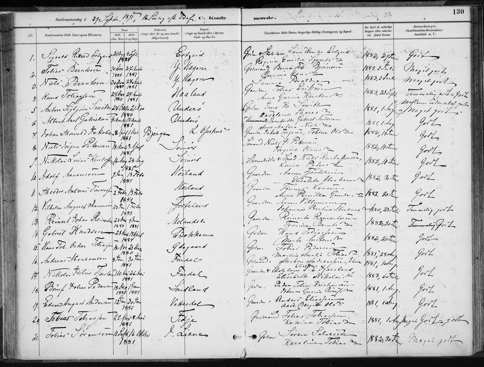 Sør-Audnedal sokneprestkontor, SAK/1111-0039/F/Fa/Fab/L0010: Parish register (official) no. A 10, 1892-1913, p. 130