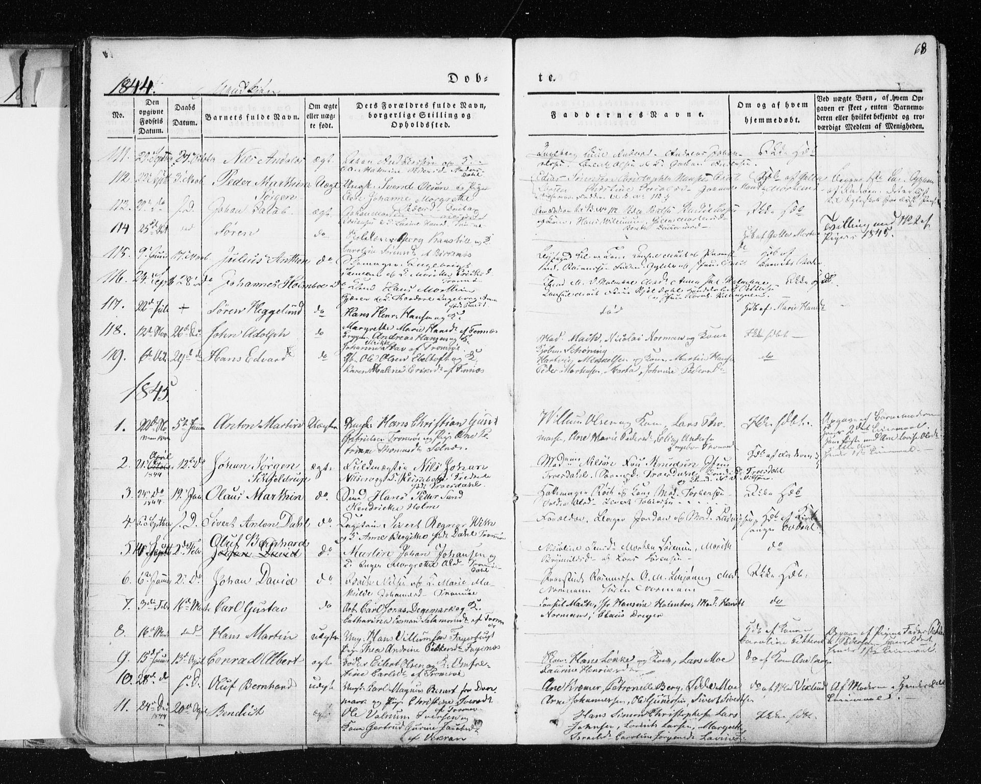 Tromsø sokneprestkontor/stiftsprosti/domprosti, SATØ/S-1343/G/Ga/L0009kirke: Parish register (official) no. 9, 1837-1847, p. 68