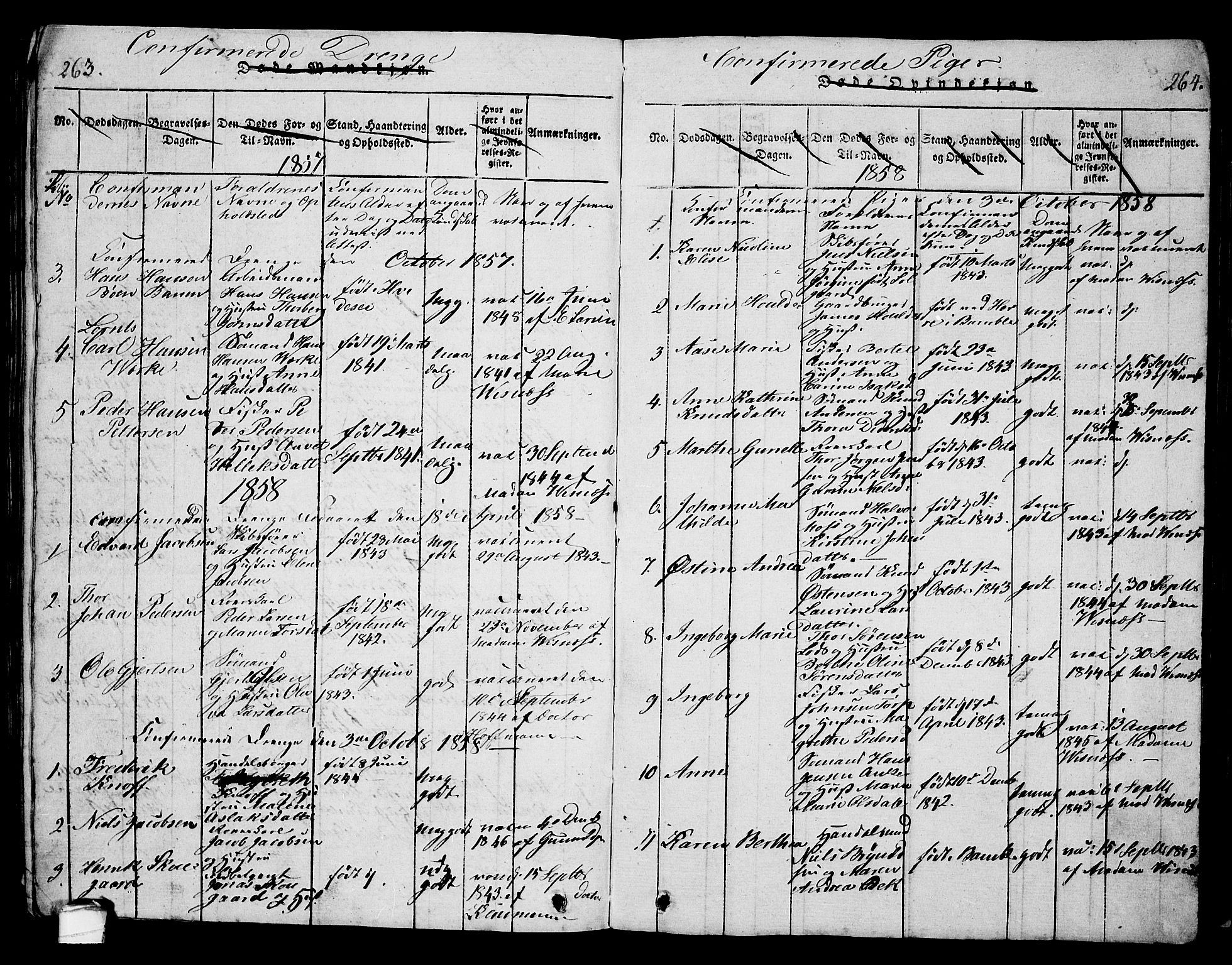 Langesund kirkebøker, SAKO/A-280/G/Ga/L0003: Parish register (copy) no. 3, 1815-1858, p. 263-264