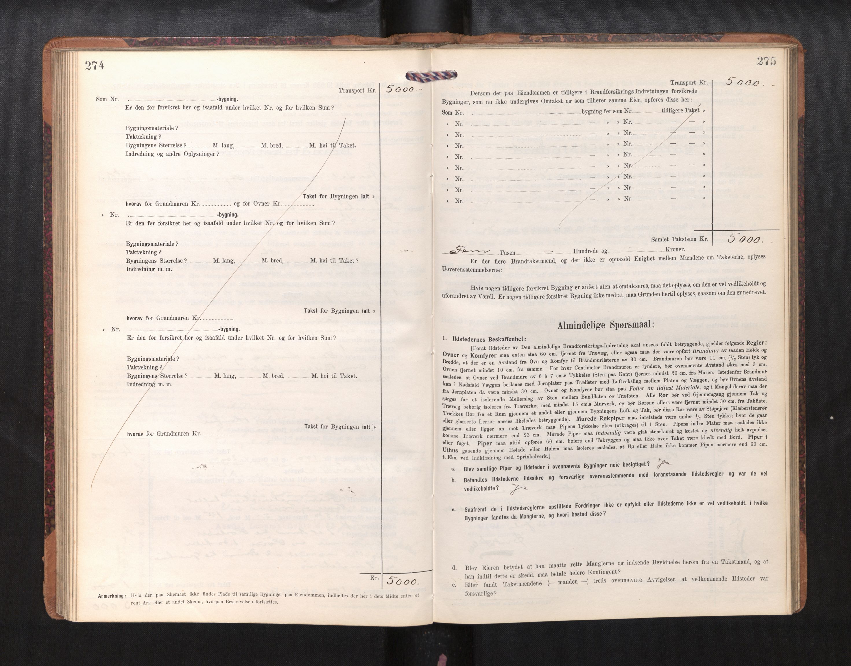 Lensmannen i Årdal, AV/SAB-A-30501/0012/L0009: Branntakstprotokoll, skjematakst, 1914-1926, p. 274-275