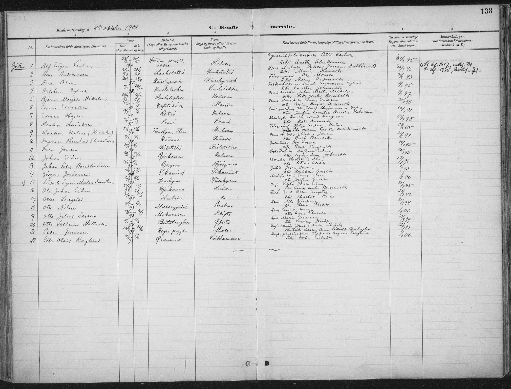 Ministerialprotokoller, klokkerbøker og fødselsregistre - Nord-Trøndelag, SAT/A-1458/709/L0082: Parish register (official) no. 709A22, 1896-1916, p. 133