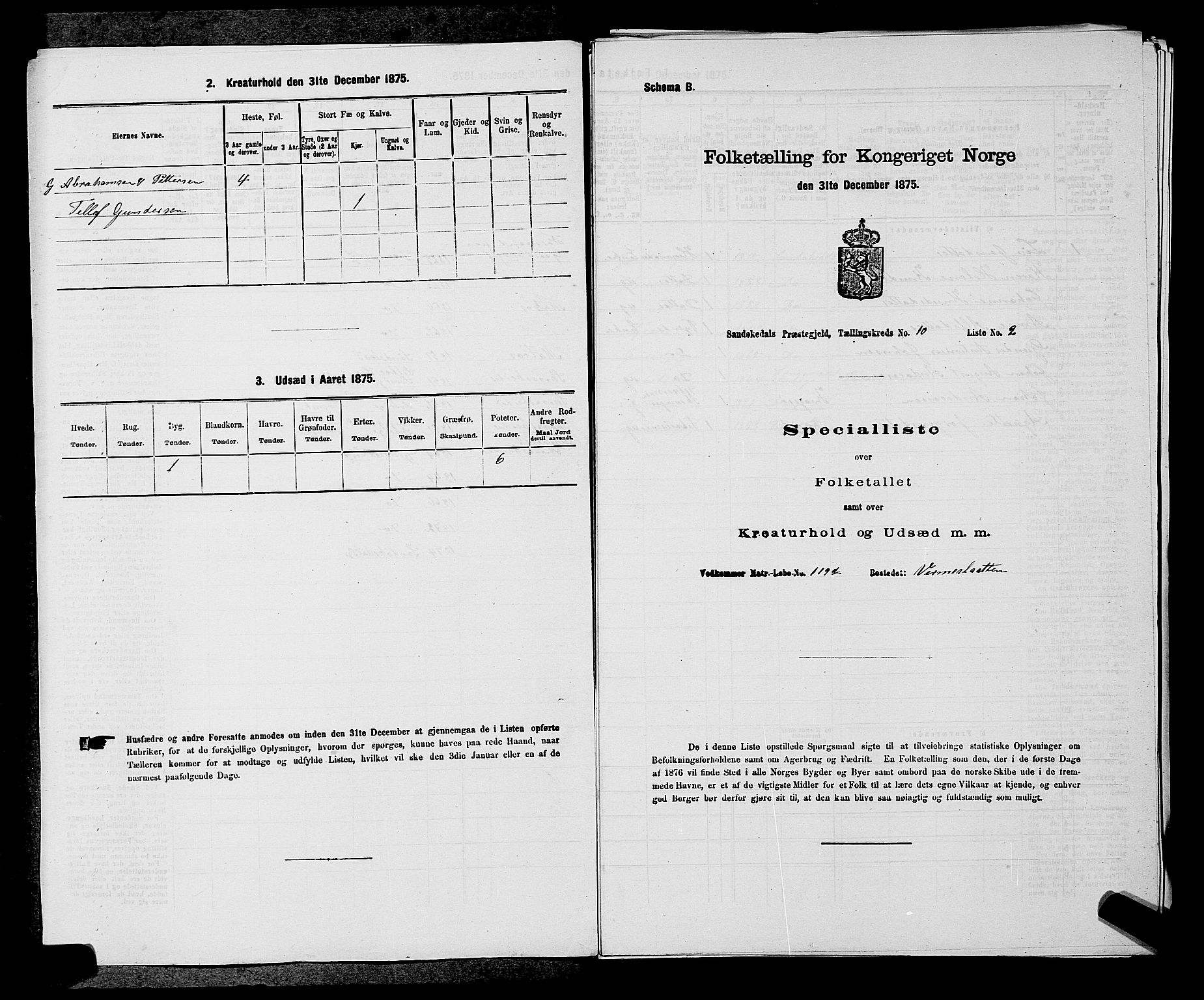 SAKO, 1875 census for 0816P Sannidal, 1875, p. 700