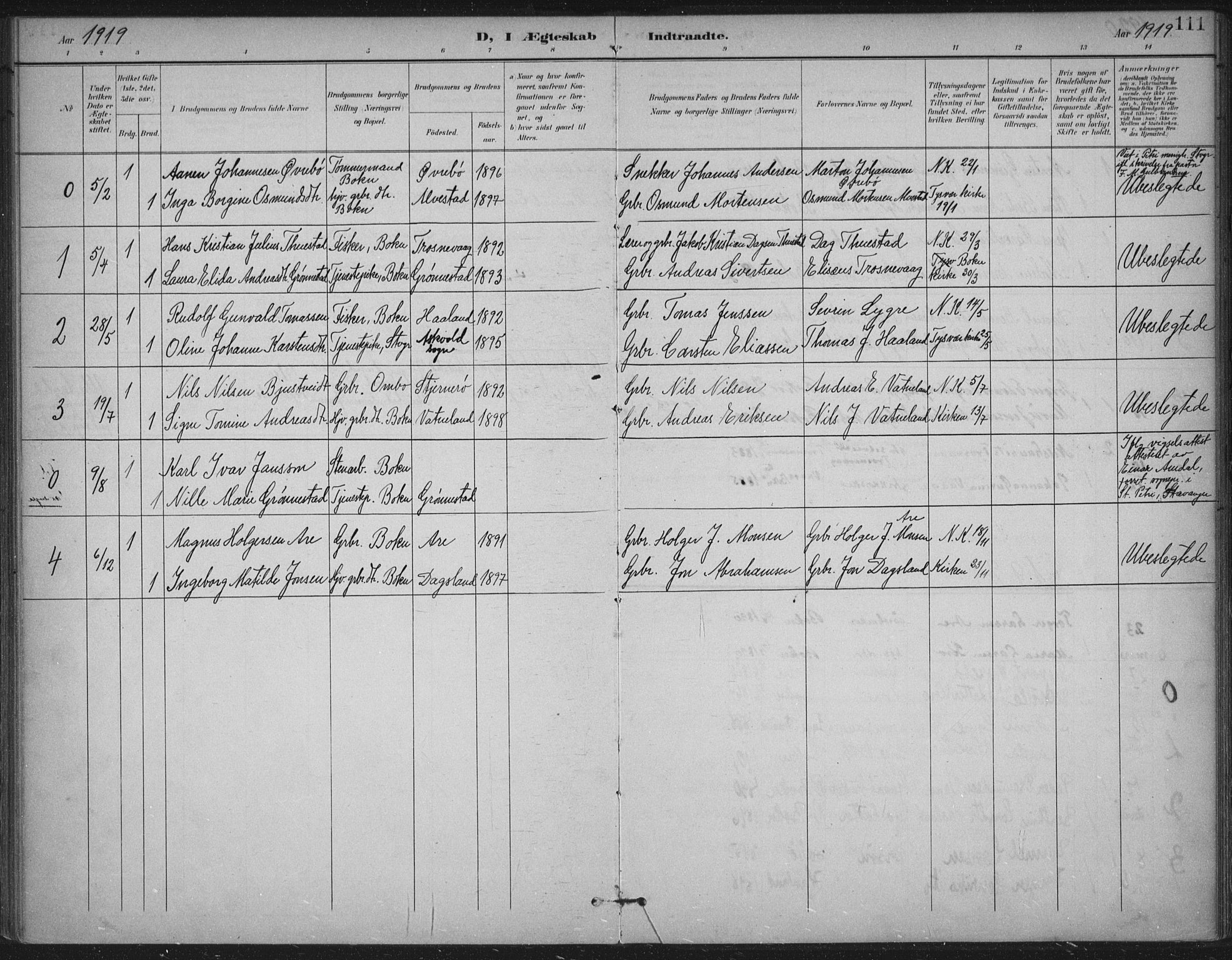 Tysvær sokneprestkontor, AV/SAST-A -101864/H/Ha/Haa/L0009: Parish register (official) no. A 9, 1898-1925, p. 111