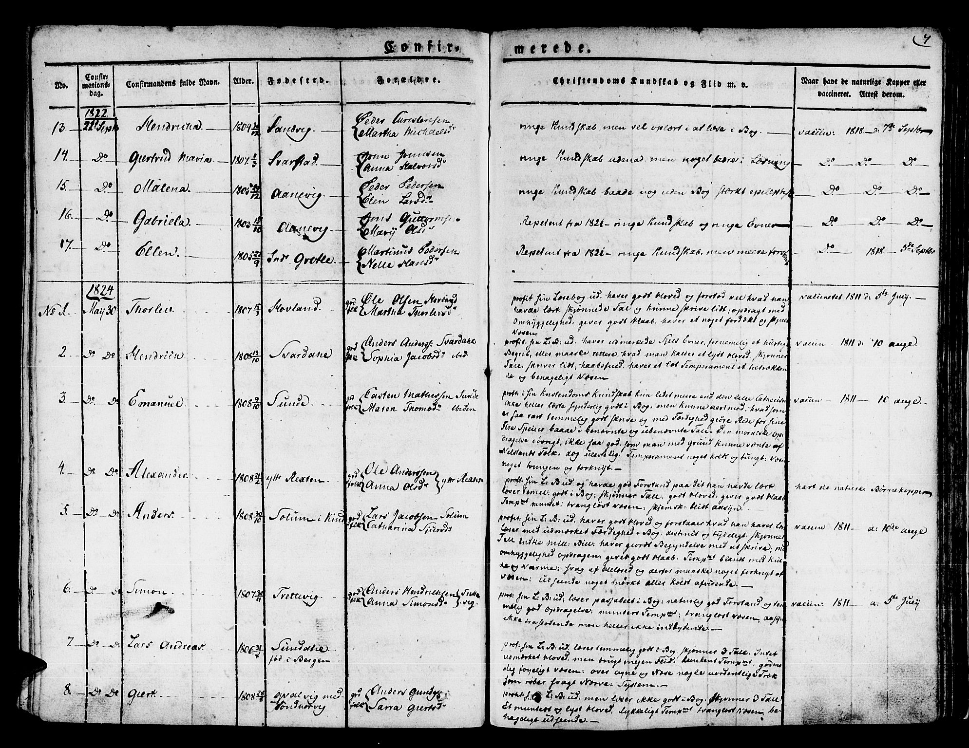Kinn sokneprestembete, SAB/A-80801/H/Haa/Haaa/L0004/0001: Parish register (official) no. A 4I, 1822-1840, p. 7