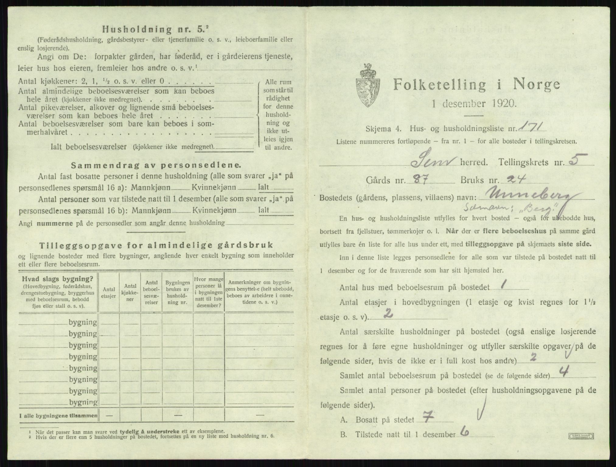 SAKO, 1920 census for Sem, 1920, p. 1234